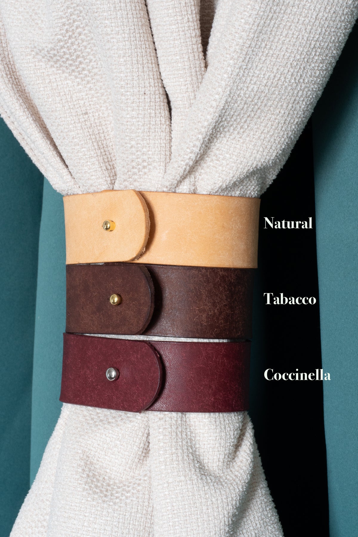 Attaches de rideaux en cuir faites à la main | Cuir tanné végétal | 20-30cm | Sans perçage | Embrasses de rideaux | Remise sur quantité jusqu'à 20%