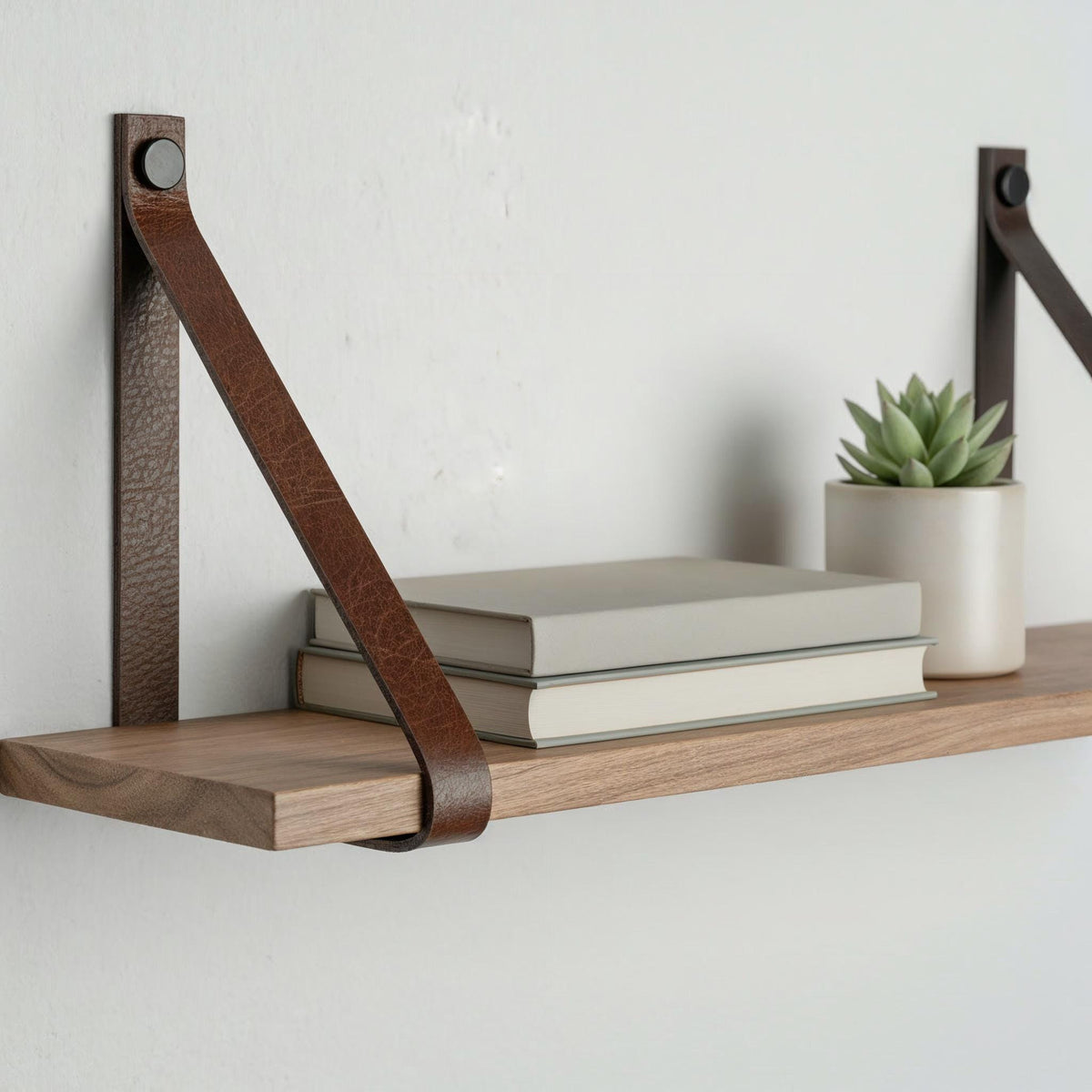 Hängeregal mit Lederriemen Leder l Leder Wandhalterung Regal | Handmade Leather Shelf Brackets | Plant Shelf l Lederriemen Regalträger