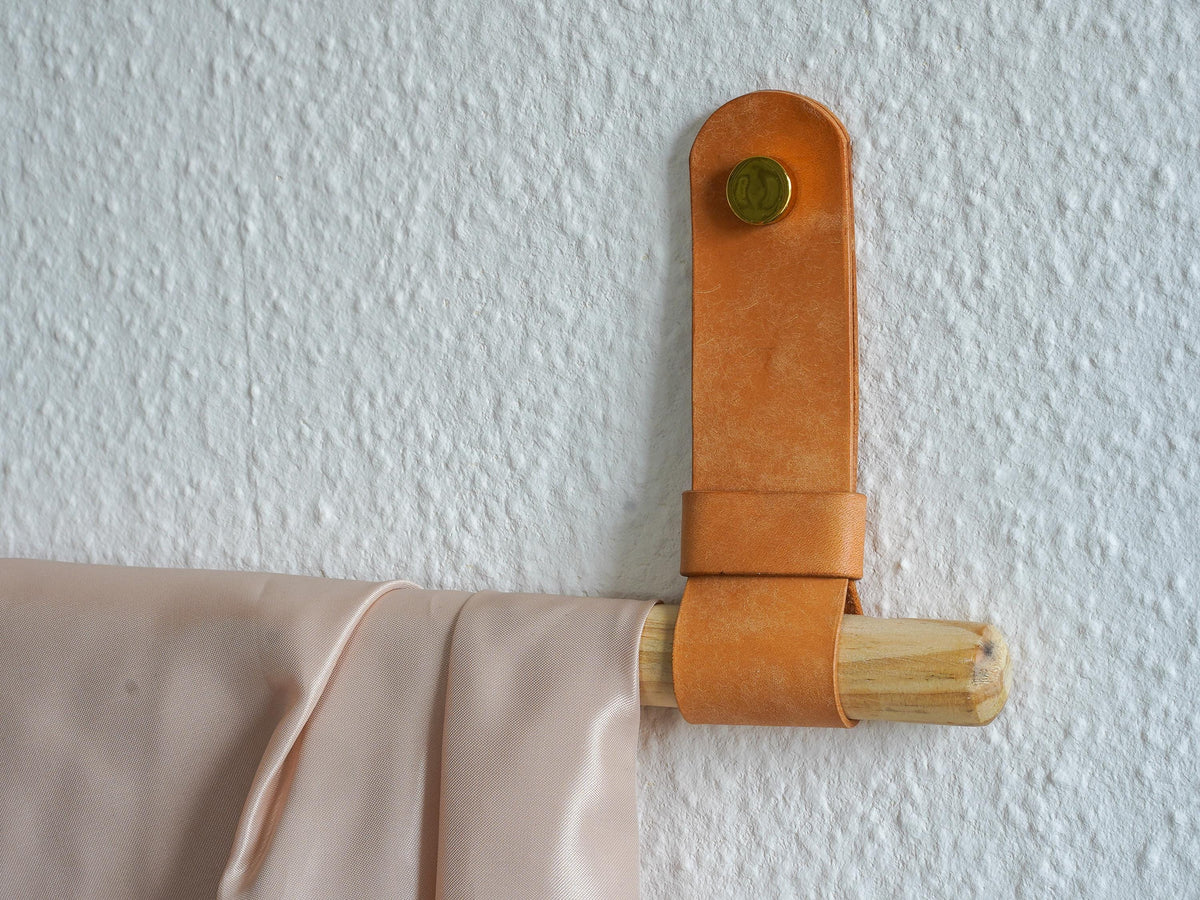 Gardinenstangenhalter Leder, Wandlederriemen – Leder Raffhalter – Gardienenhalter –Vorhangstangenhalter – Wandlederriemen – 2er Set