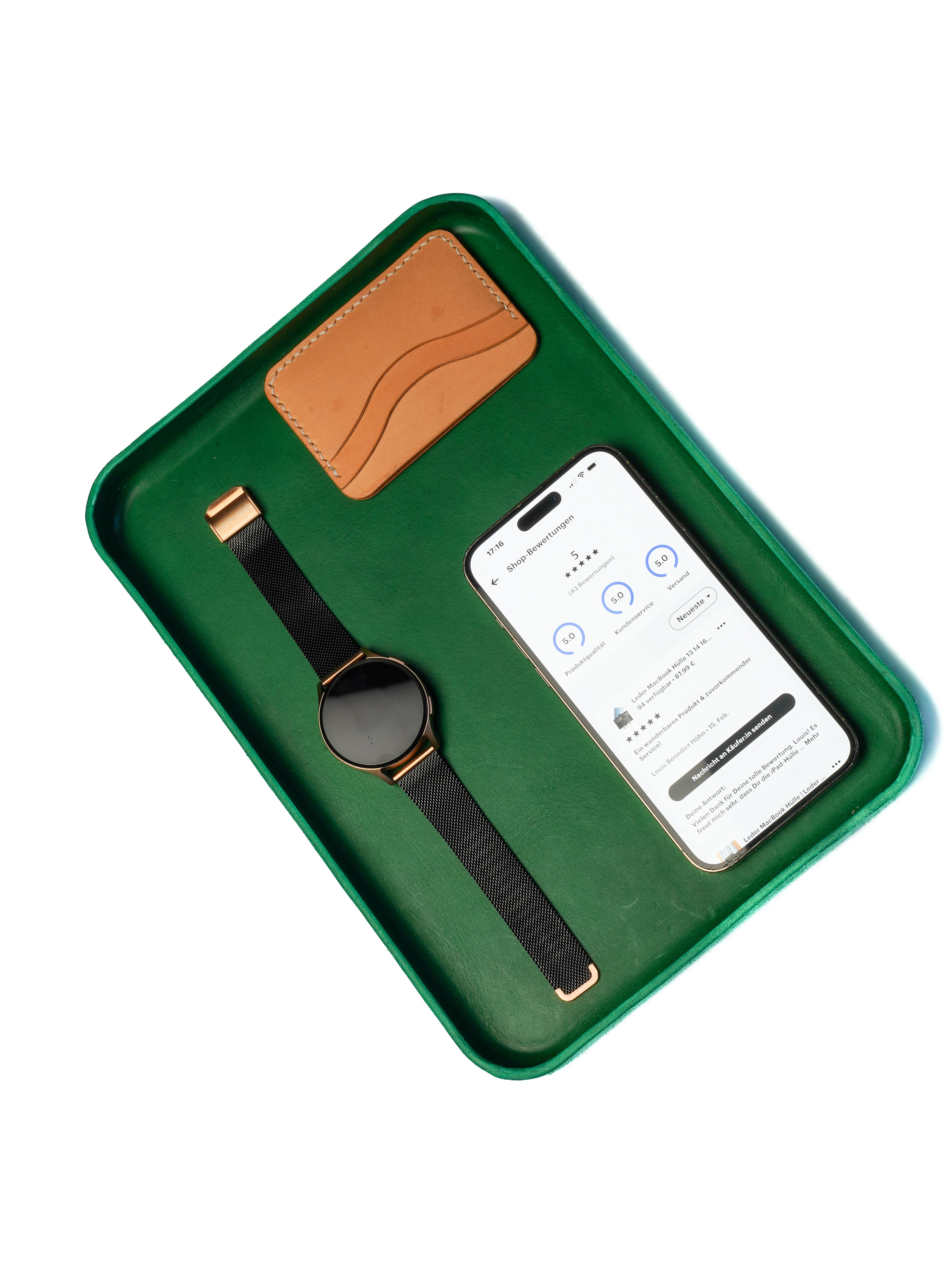 Handmade Leather Tray | Key Tray, Jewelry Tray, Valet Tray | Italian Leather | Dark Green