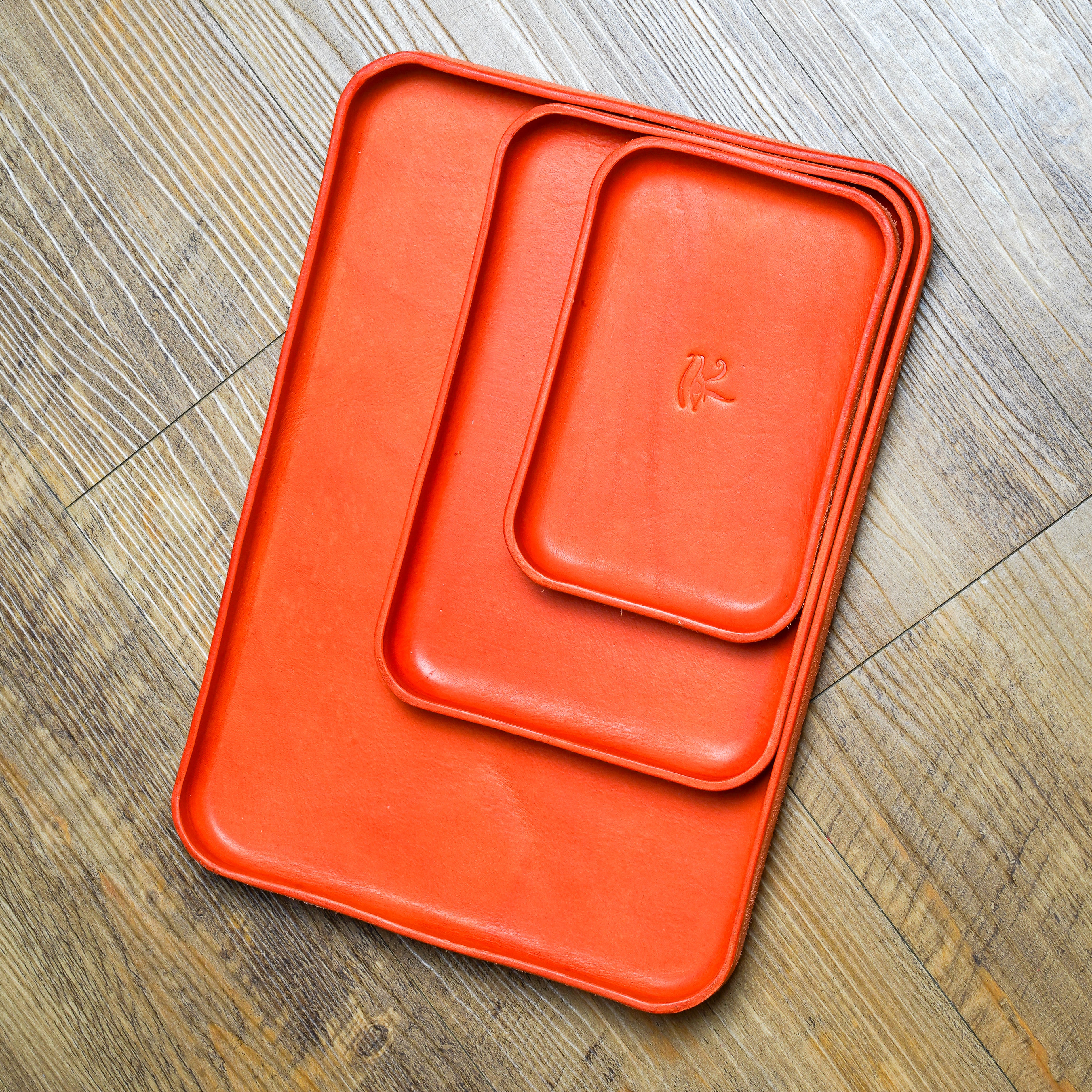 Orange Leather Tray Organizer | Valet Tray & Key Holder made of Vegetable-Tanned Leather | Handmade Leather Desk Tray
