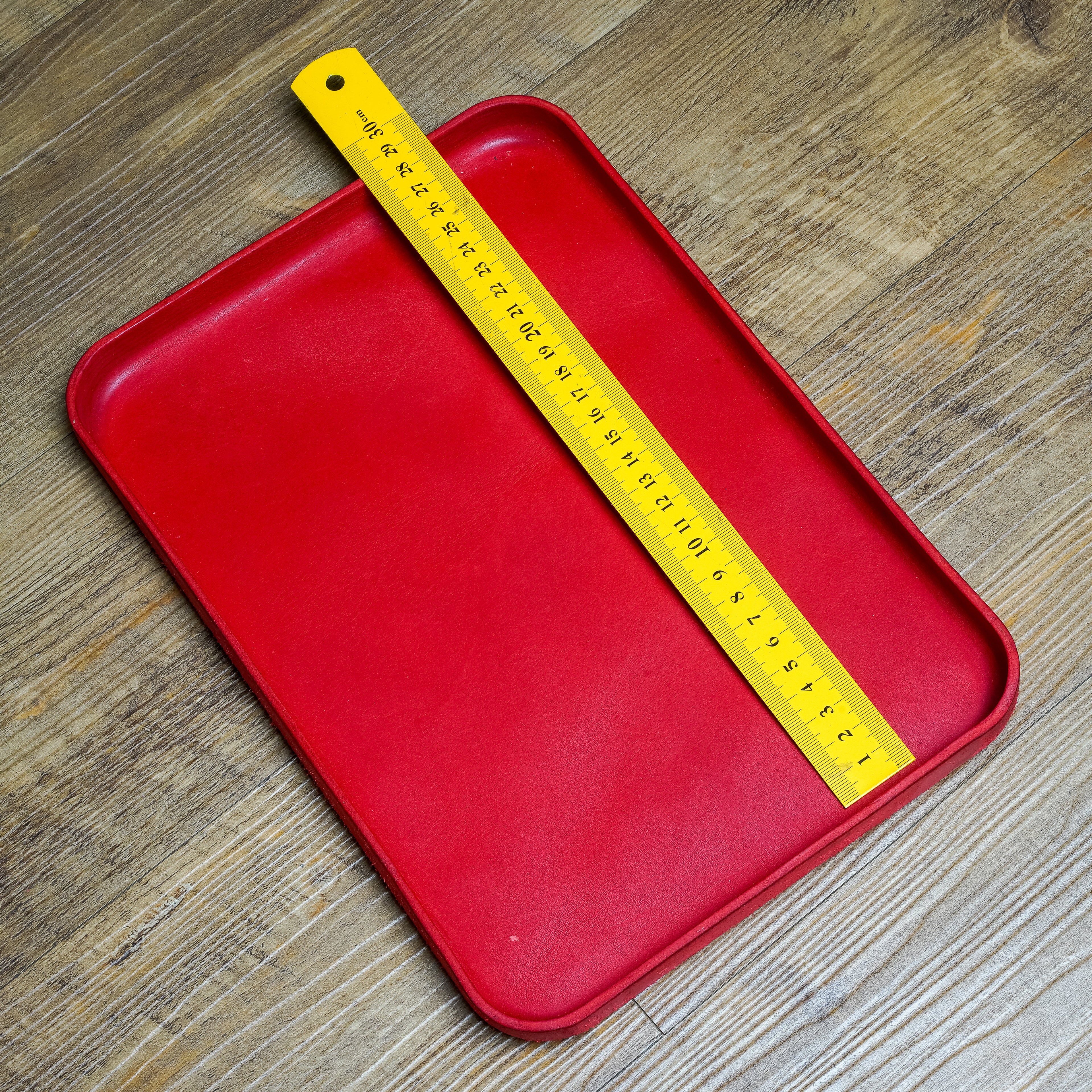 Red Leather Tray Organizer | Valet Tray & Key Holder made of Vegetable-Tanned Leather | Handmade Leather Desk Tray