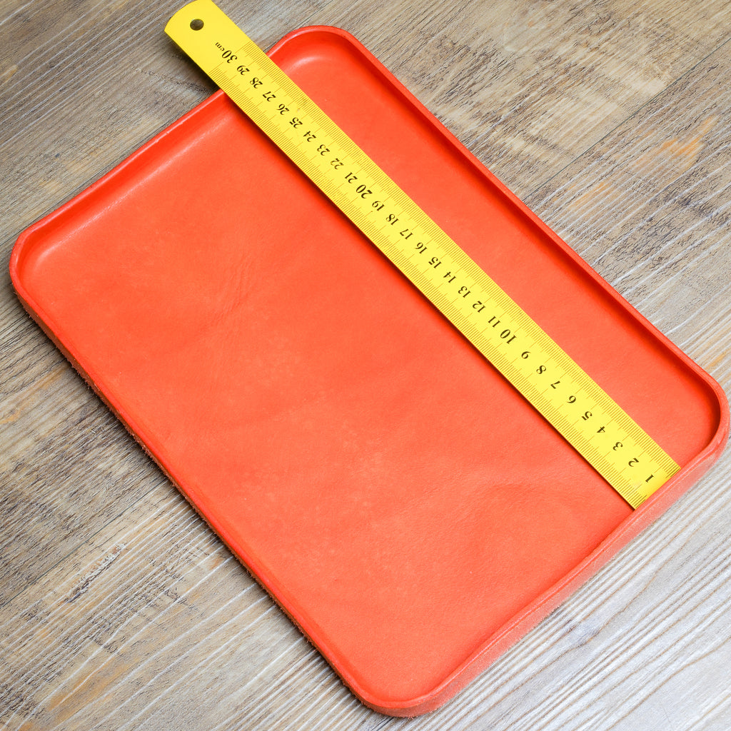 Orange Leather Tray Organizer | Valet Tray & Key Holder made of Vegetable-Tanned Leather | Handmade Leather Desk Tray