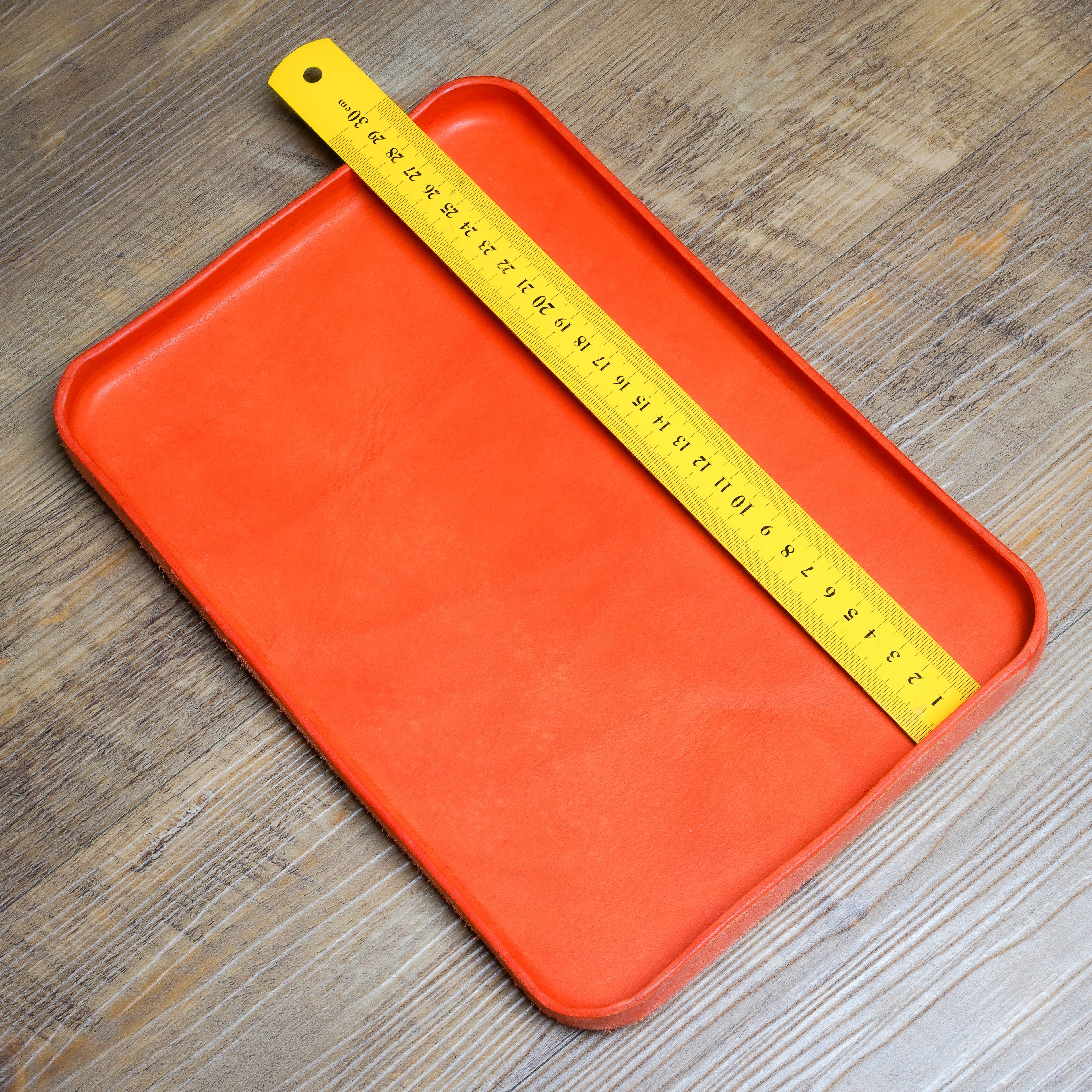 Orange Leather Tray Organizer | Valet Tray & Key Holder made of Vegetable-Tanned Leather | Handmade Leather Desk Tray