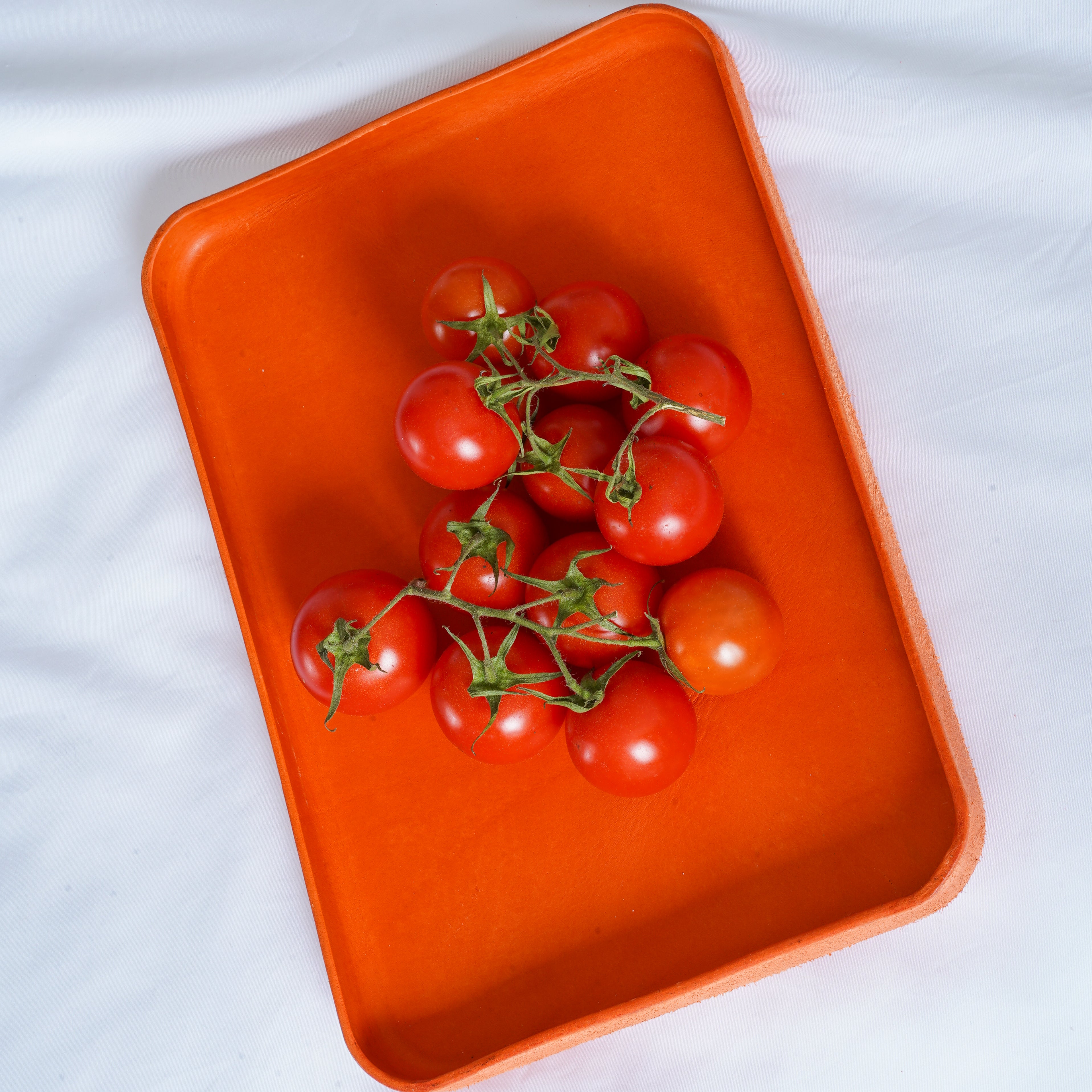 Orange Leather Tray Organizer | Valet Tray & Key Holder made of Vegetable-Tanned Leather | Handmade Leather Desk Tray