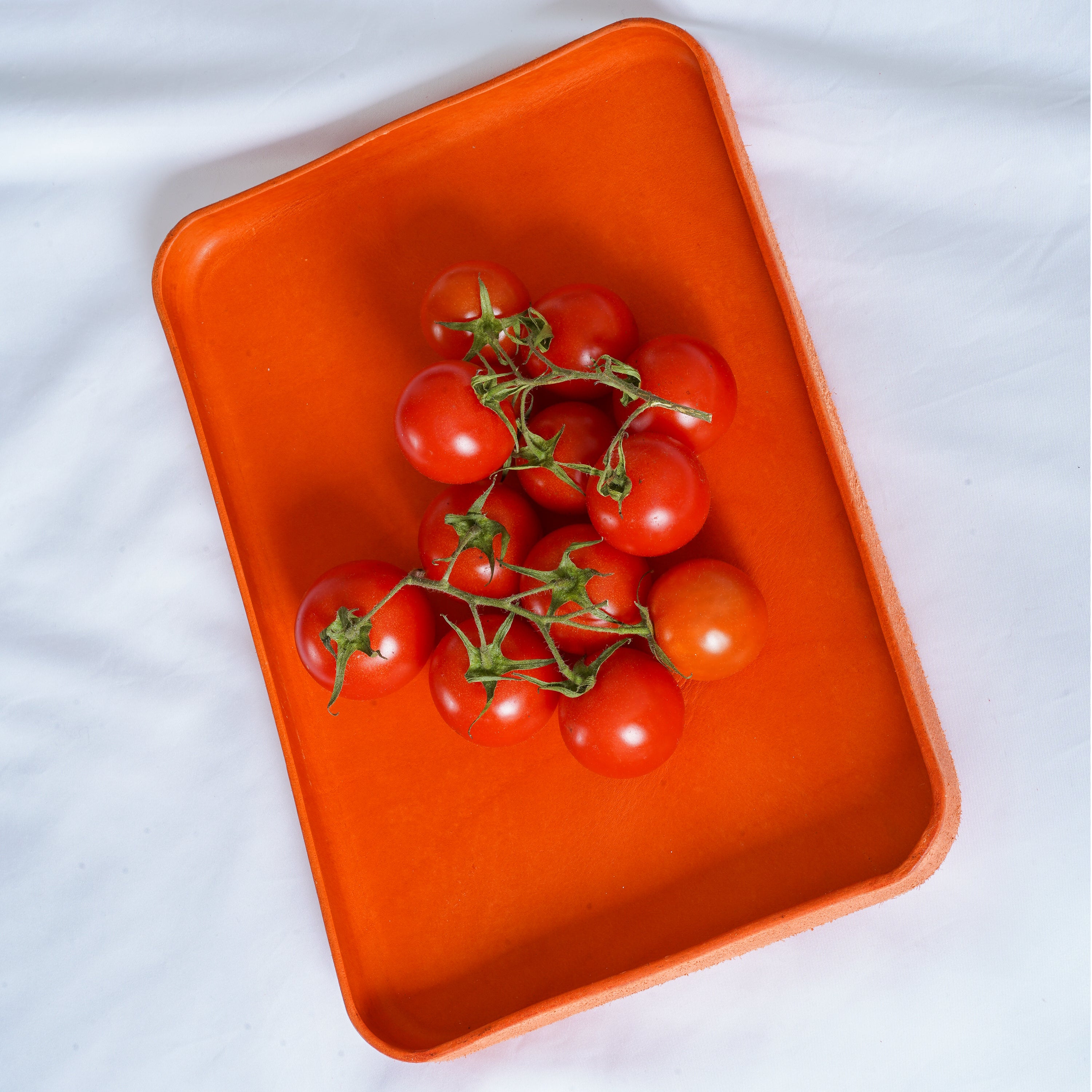 Orange Leather Tray Organizer | Valet Tray & Key Holder made of Vegetable-Tanned Leather | Handmade Leather Desk Tray