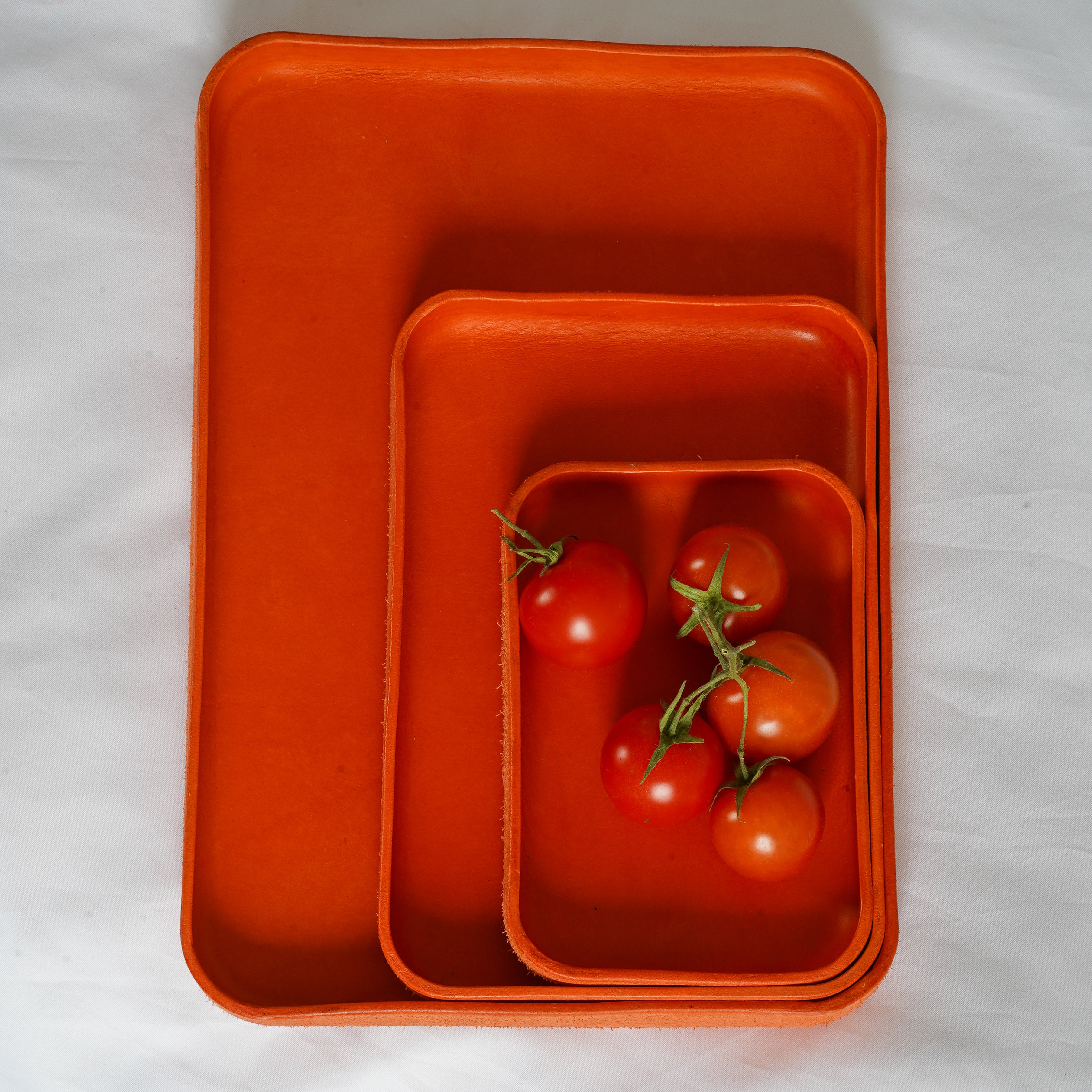 Orange Leather Tray Organizer | Valet Tray & Key Holder made of Vegetable-Tanned Leather | Handmade Leather Desk Tray