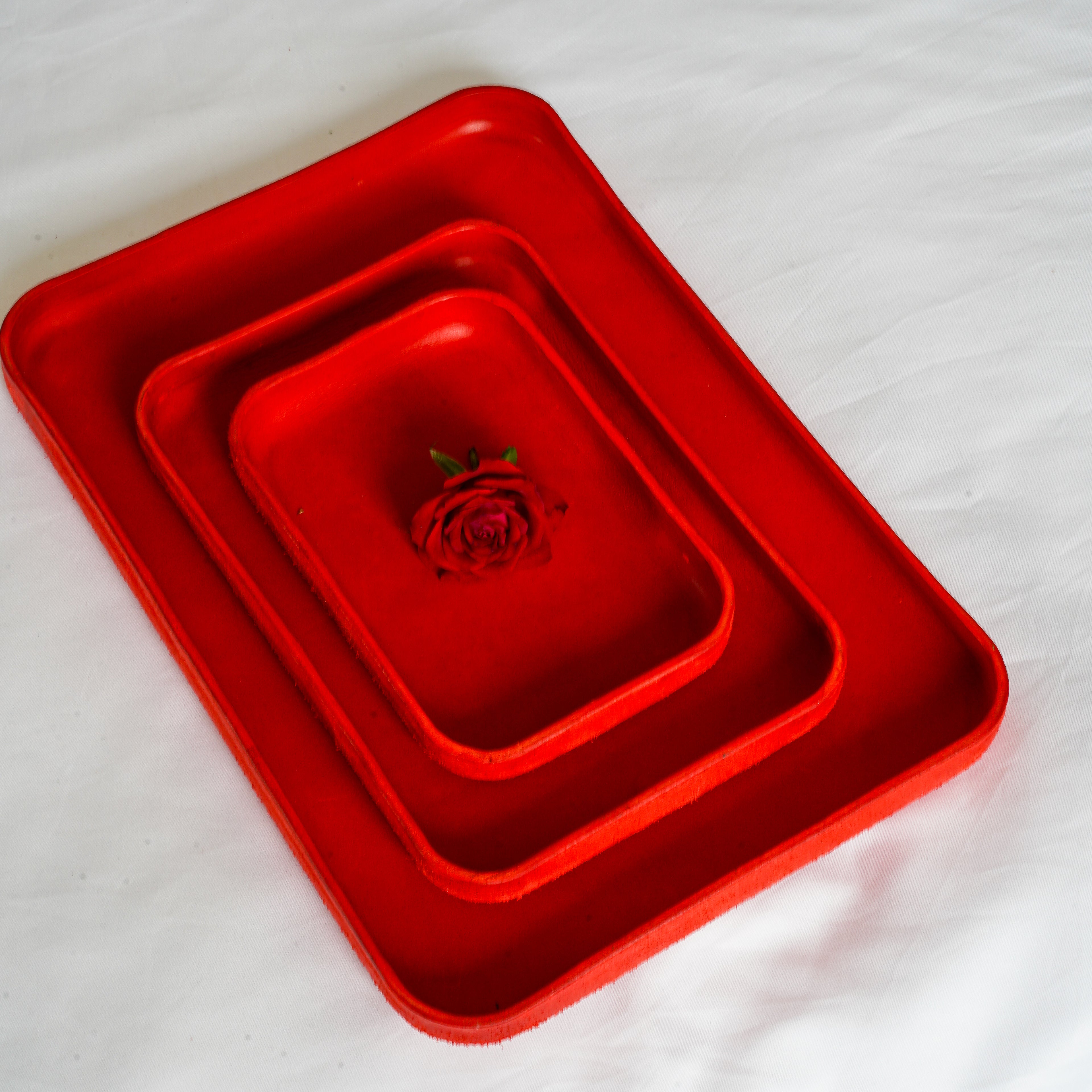 Red Leather Tray Organizer | Valet Tray & Key Holder made of Vegetable-Tanned Leather | Handmade Leather Desk Tray