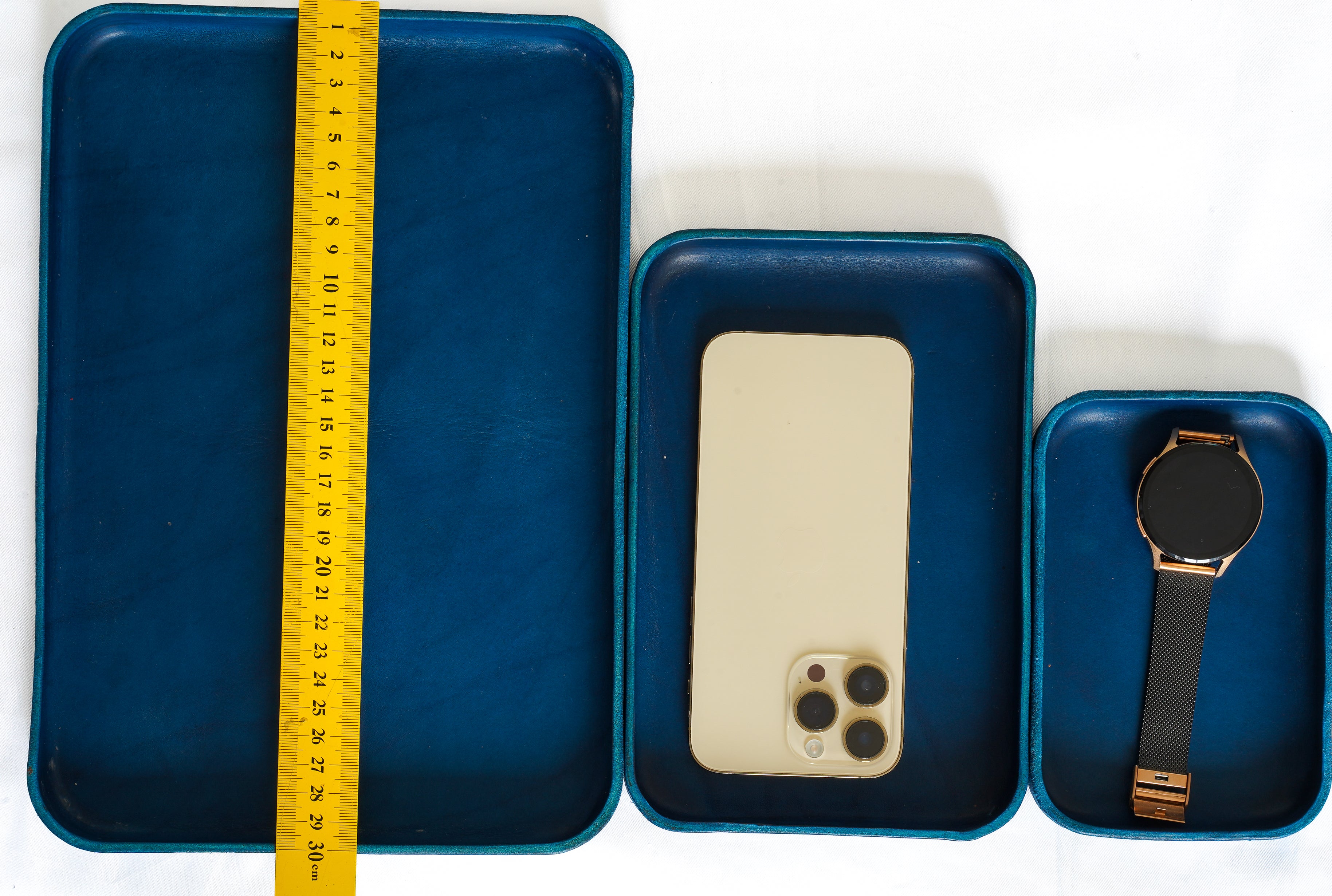 Navy Blue Leather Tray Organizer | Valet Tray & Key Holder Made of Vegetable-Tanned Leather | Handmade Leather Desk Tray