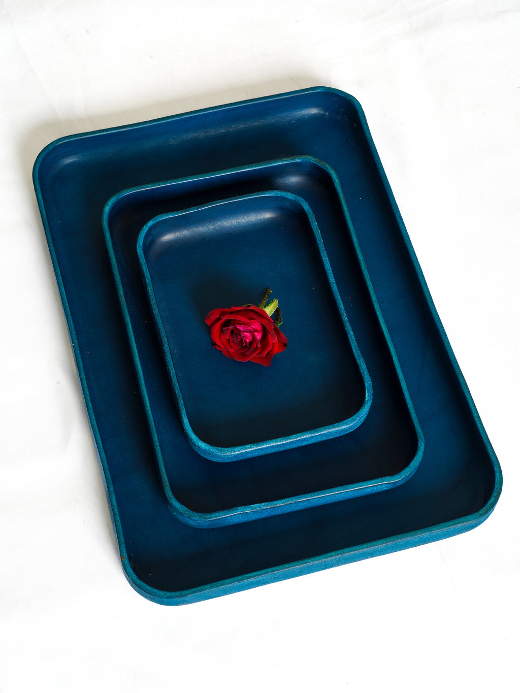 Navy Blue Leather Tray Organizer | Valet Tray & Key Holder Made of Vegetable-Tanned Leather | Handmade Leather Desk Tray