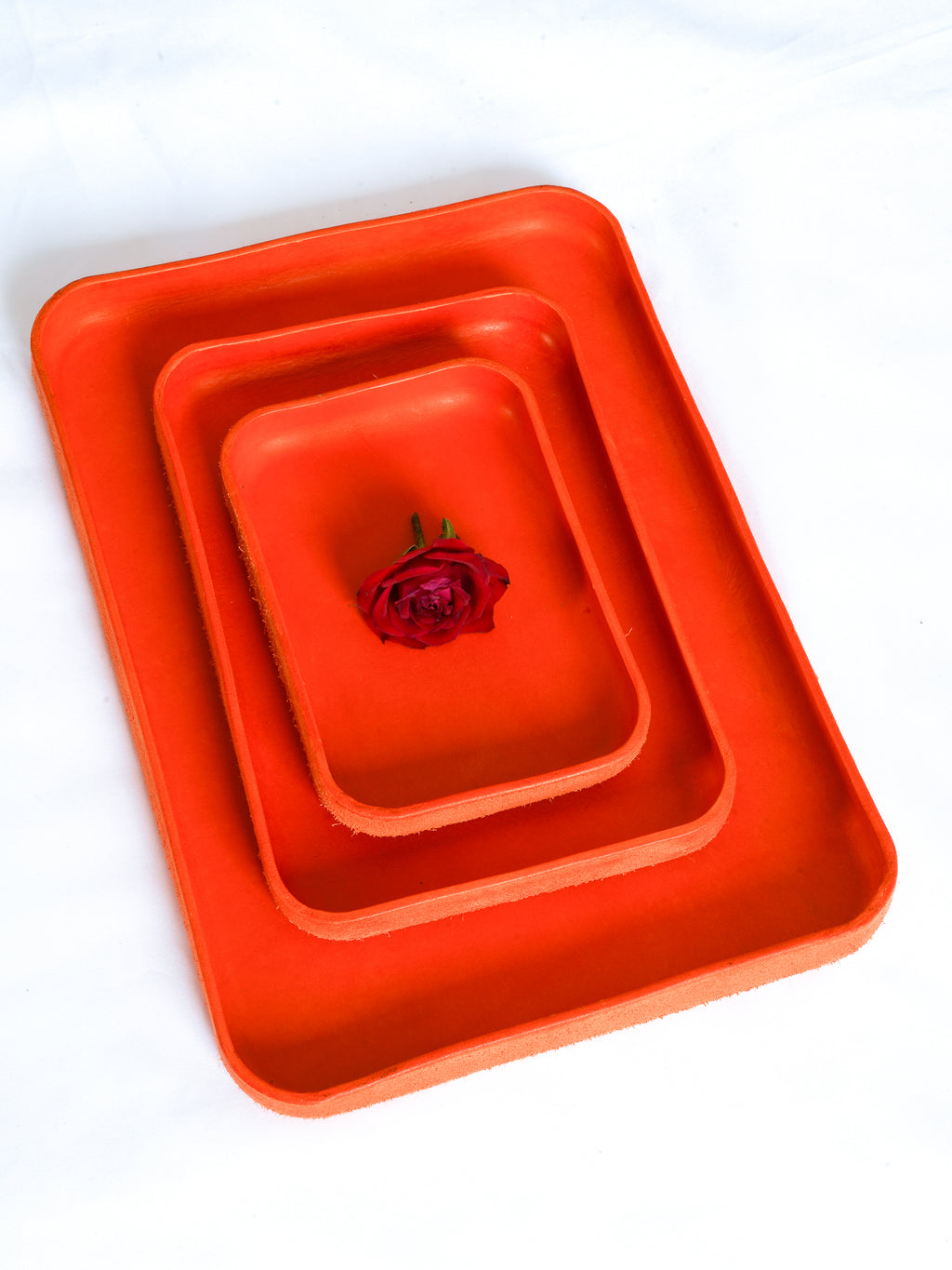 Orange Leather Tray Organizer | Valet Tray & Key Holder made of Vegetable-Tanned Leather | Handmade Leather Desk Tray