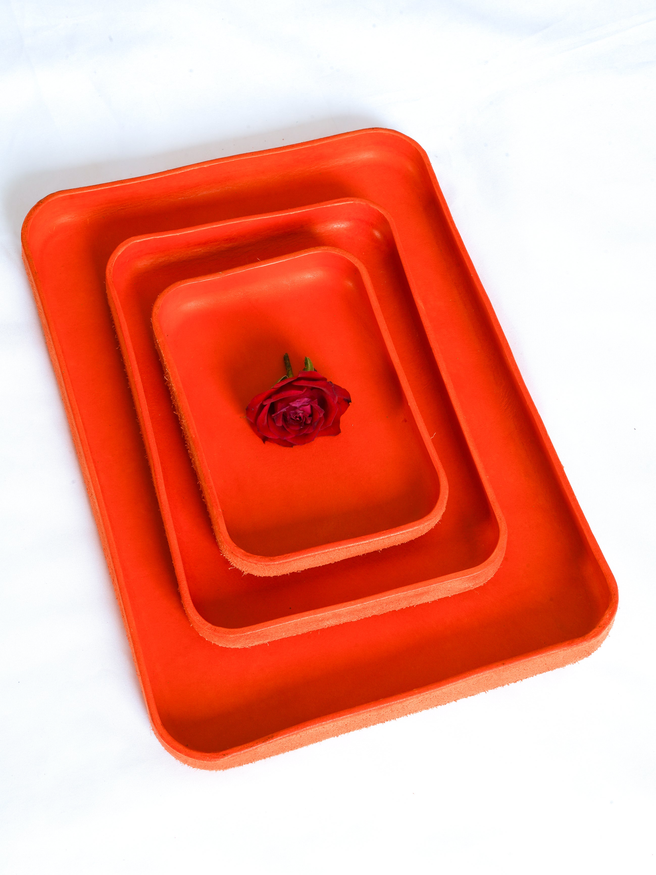 Orange Leather Tray Organizer | Valet Tray & Key Holder made of Vegetable-Tanned Leather | Handmade Leather Desk Tray