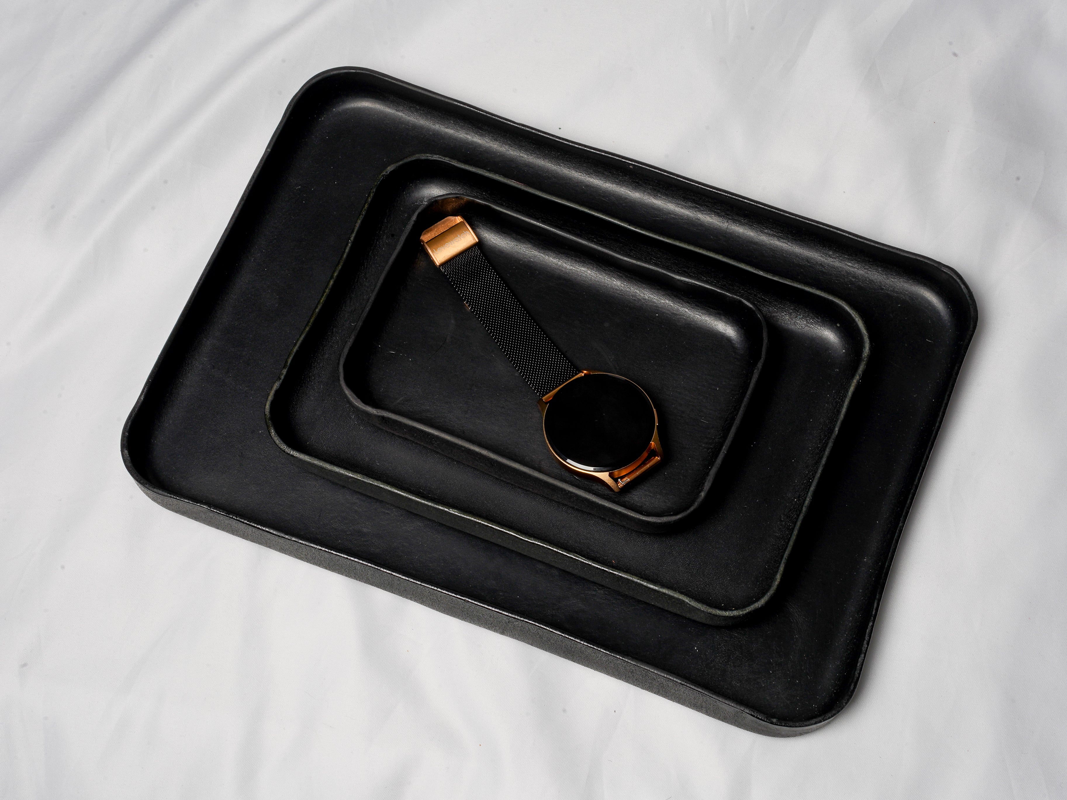 Leather Tray Organizer | Brown Key Tray for Emptying Bags | Small Genuine Leather Desk Organizer | Practical Storage | Black
