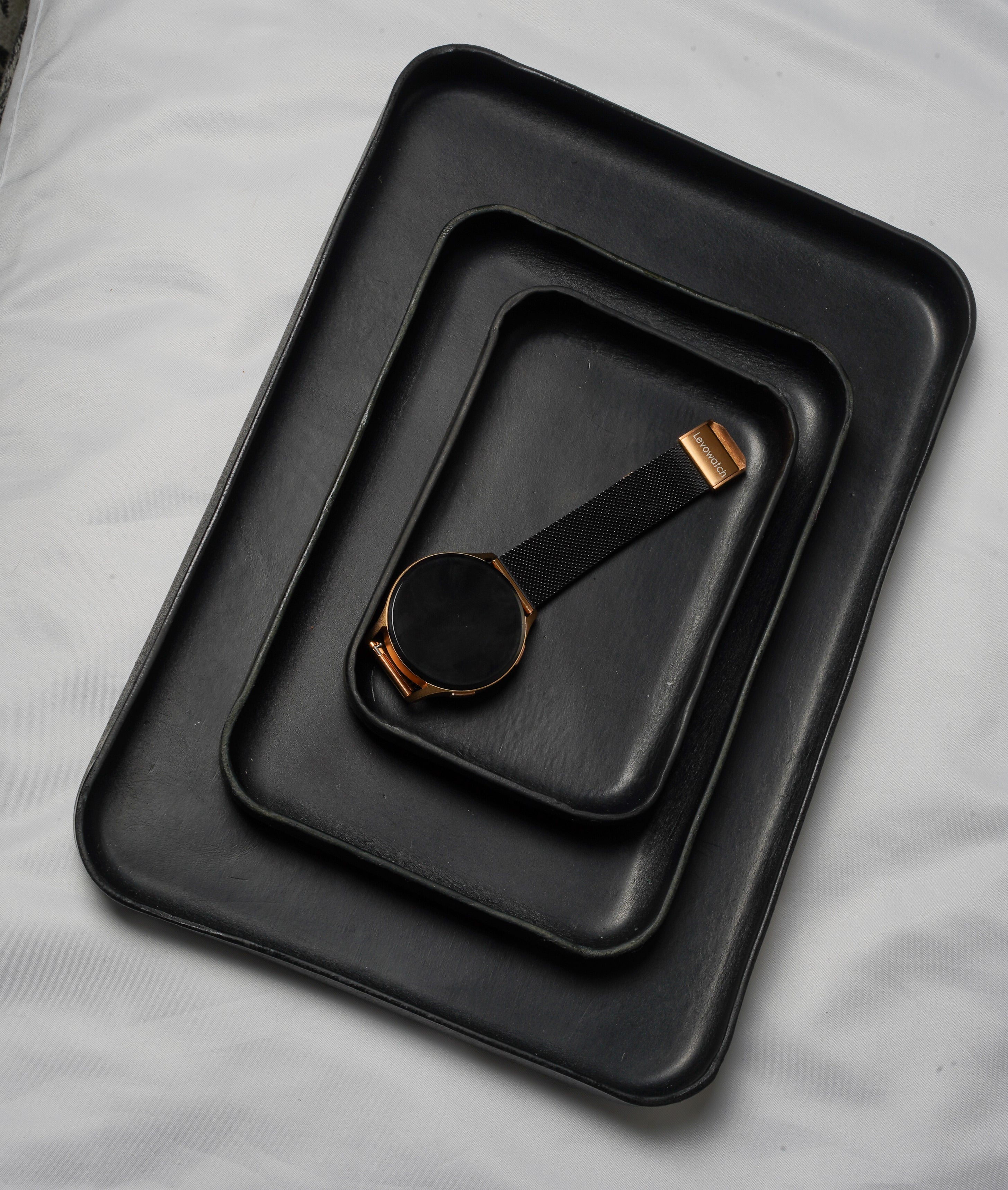 Leather Tray Organizer | Brown Key Tray for Emptying Bags | Small Genuine Leather Desk Organizer | Practical Storage | Black