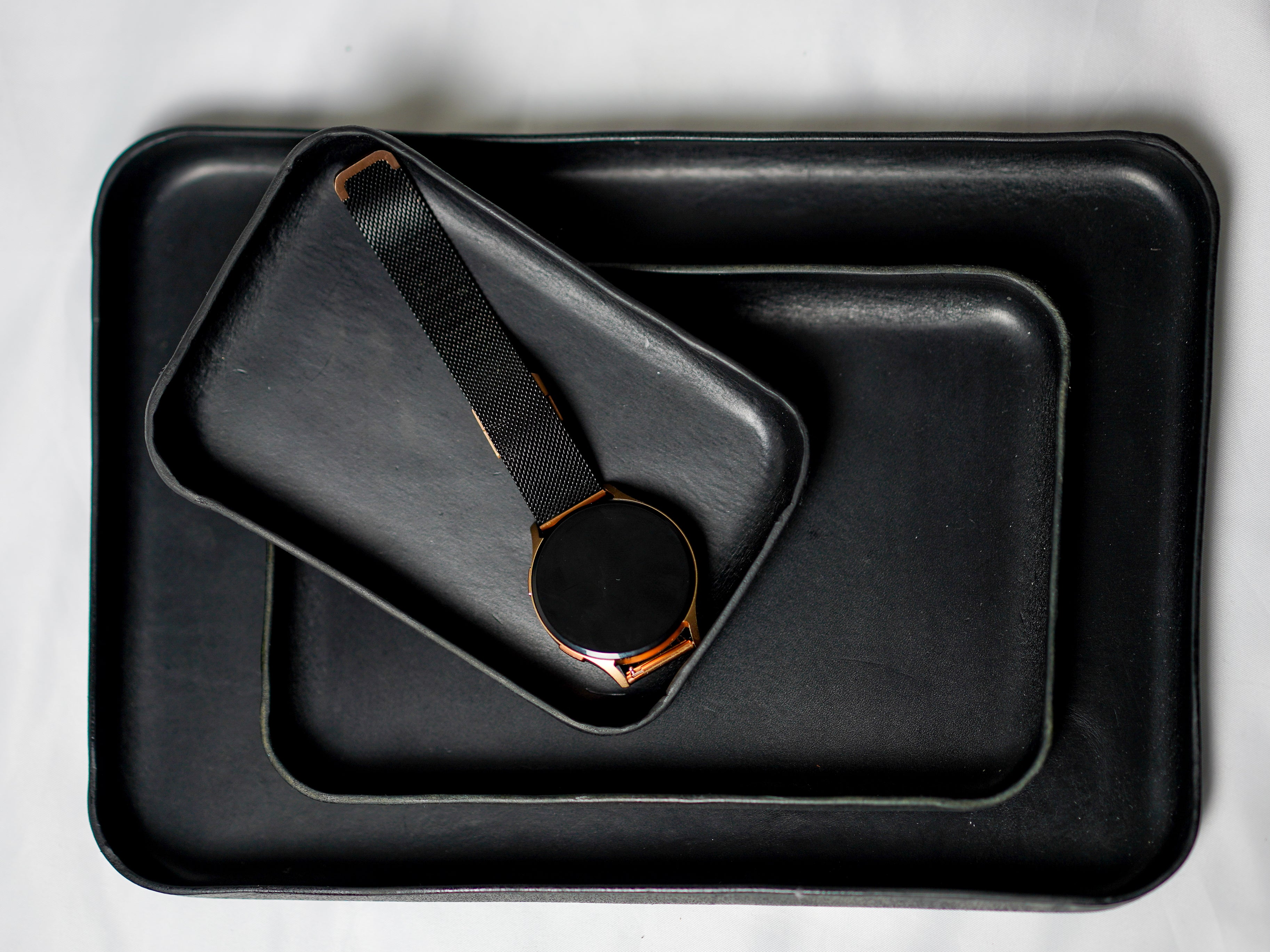 Leather Tray Organizer | Brown Key Tray for Emptying Bags | Small Genuine Leather Desk Organizer | Practical Storage | Black