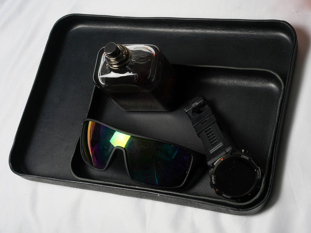 Leather Tray Organizer | Brown Key Tray for Emptying Bags | Small Genuine Leather Desk Organizer | Practical Storage | Black