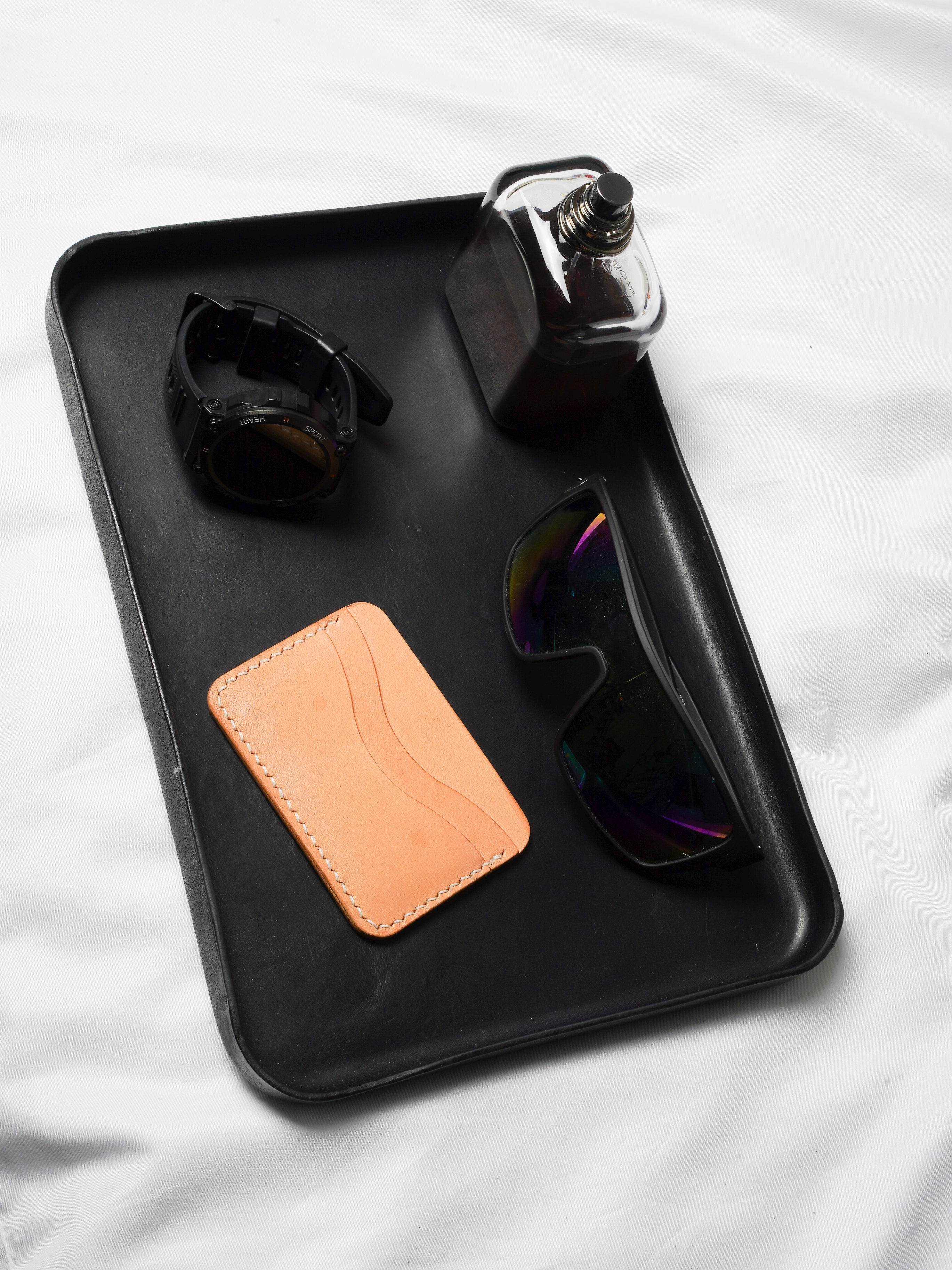 Leather Tray Organizer | Brown Key Tray for Emptying Bags | Small Genuine Leather Desk Organizer | Practical Storage | Black