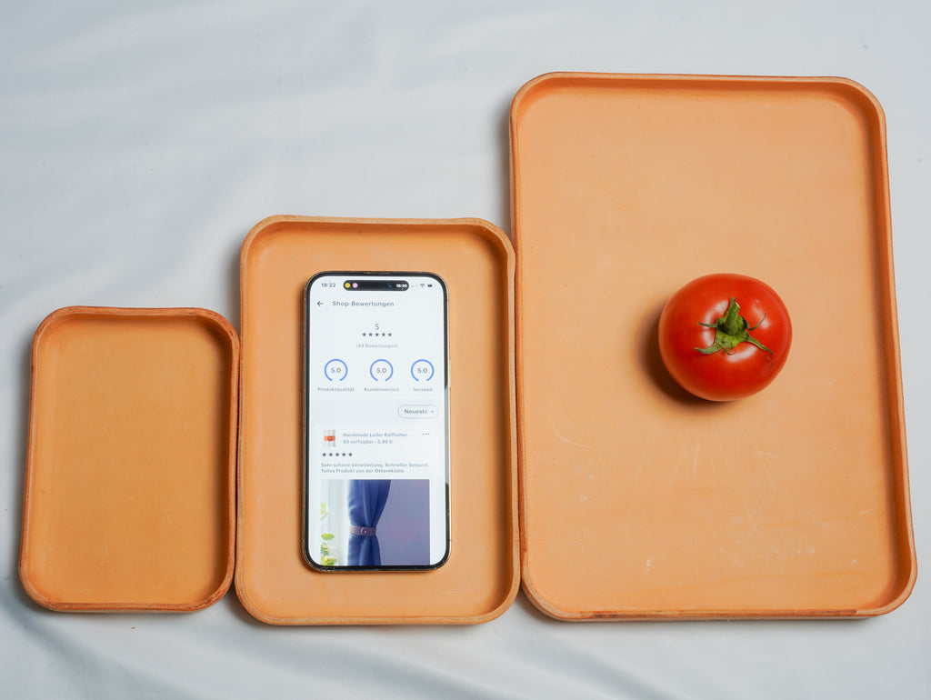 Naturelle Leather Tray Organizer | Valet Tray & Key Holder made of Vegetable-Tanned Leather | Handmade Leather Desk Tray