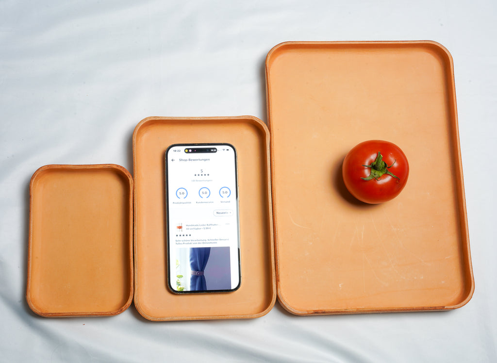 Naturelle Leather Tray Organizer | Valet Tray & Key Holder made of Vegetable-Tanned Leather | Handmade Leather Desk Tray