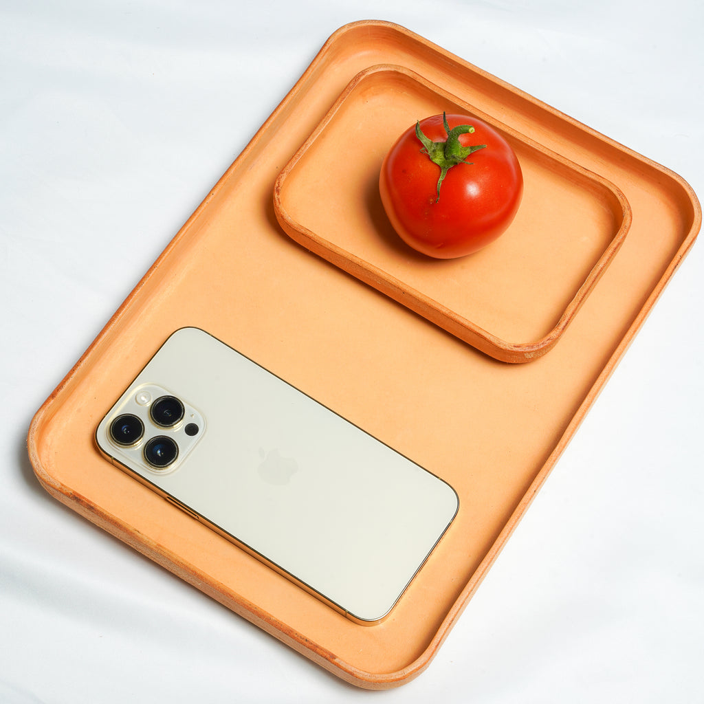 Naturelle Leather Tray Organizer | Valet Tray & Key Holder made of Vegetable-Tanned Leather | Handmade Leather Desk Tray