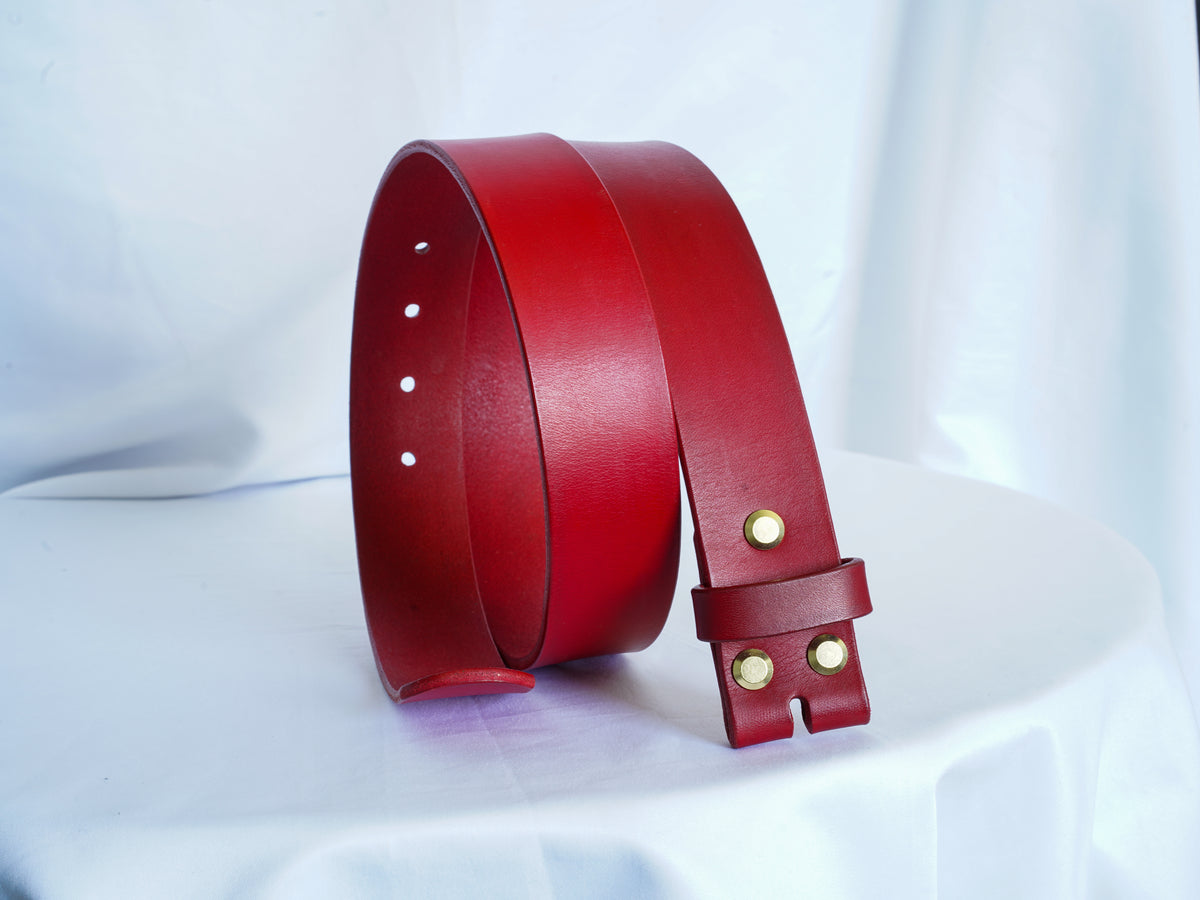 Gürtelriemen ohne Schnalle | Leder vegetabil gegerbt | Rot  | Gürtel- Blank 2-4cm