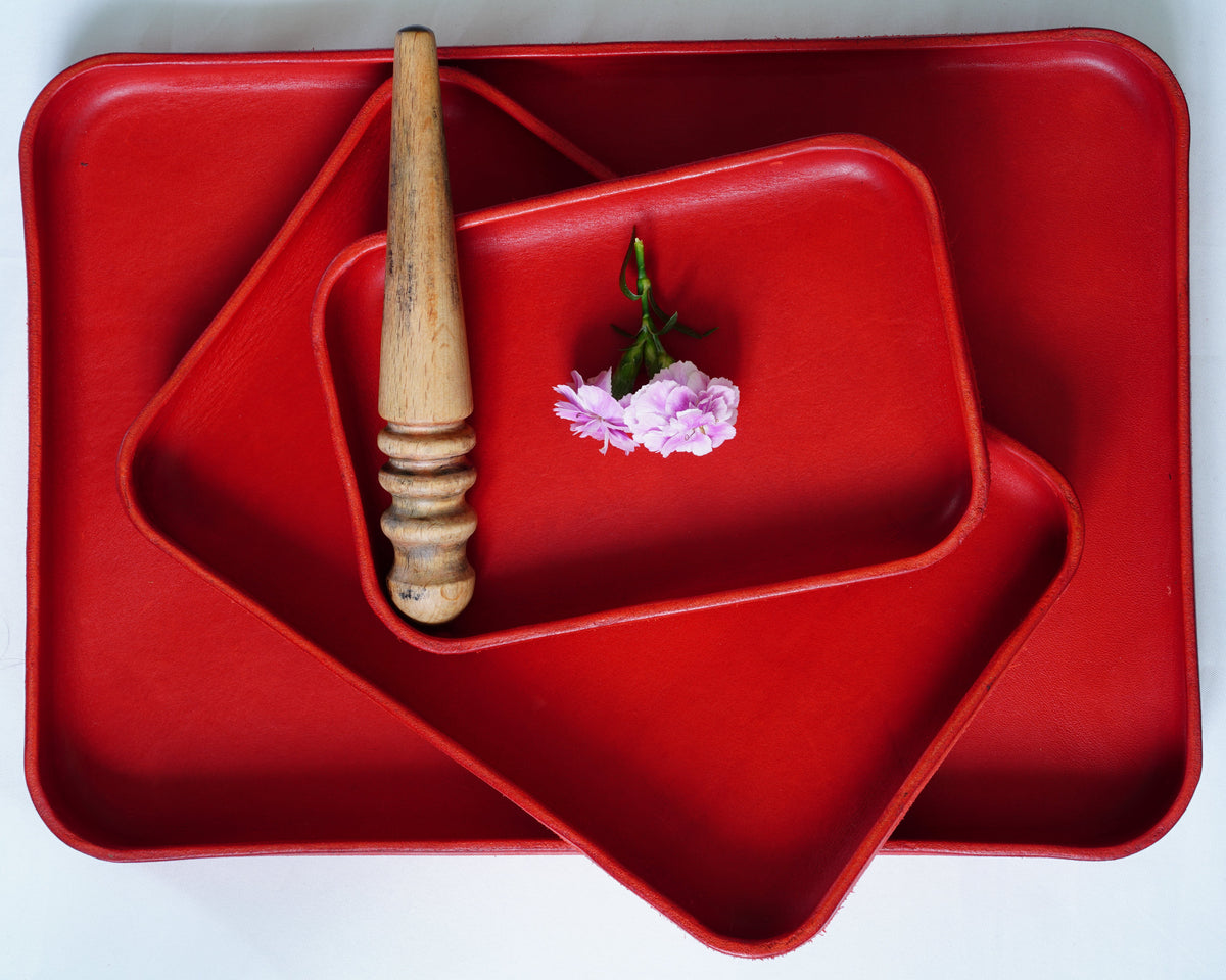 Rotes Ledertray Organizer | Taschenleerer | Buttero-Leder