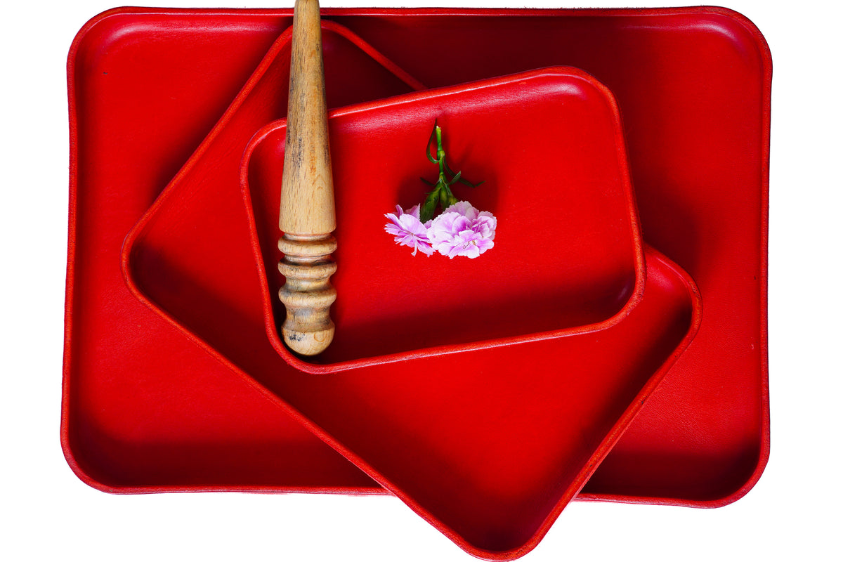 Rotes Ledertray Organizer | Taschenleerer | Buttero-Leder