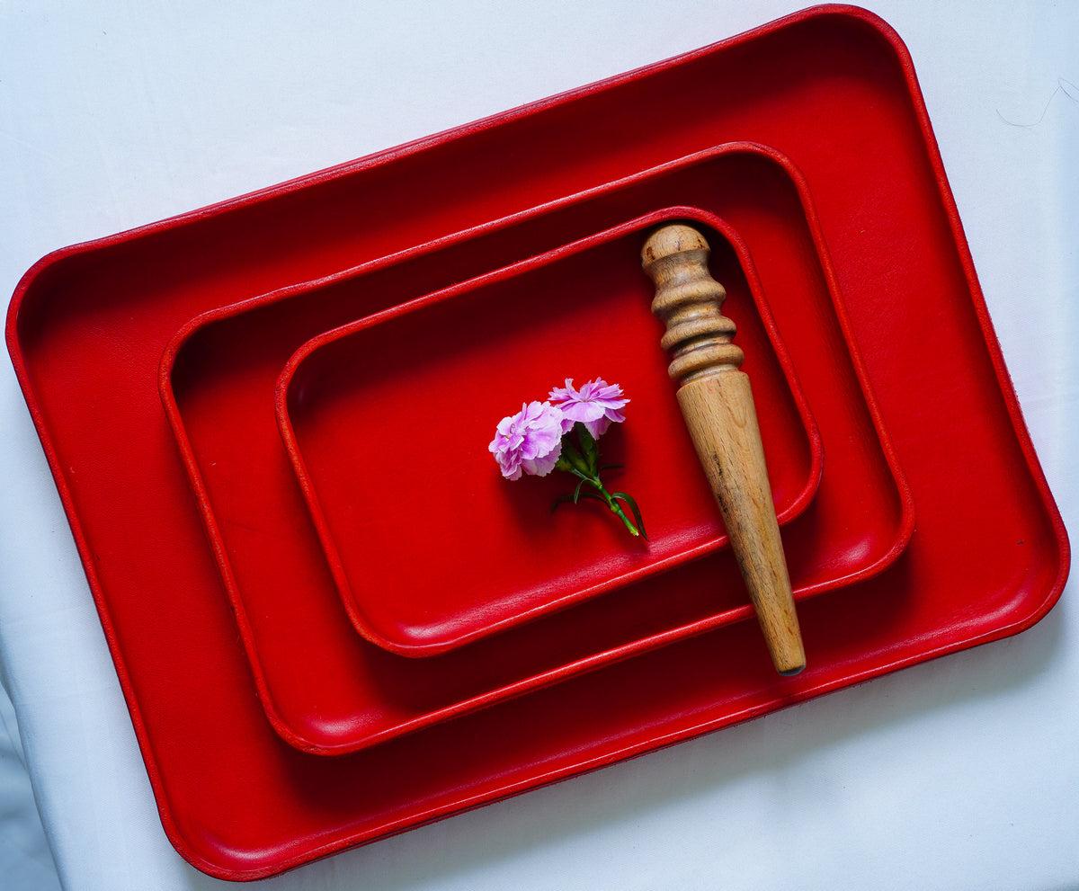 Rotes Ledertray Organizer | Taschenleerer | Buttero-Leder