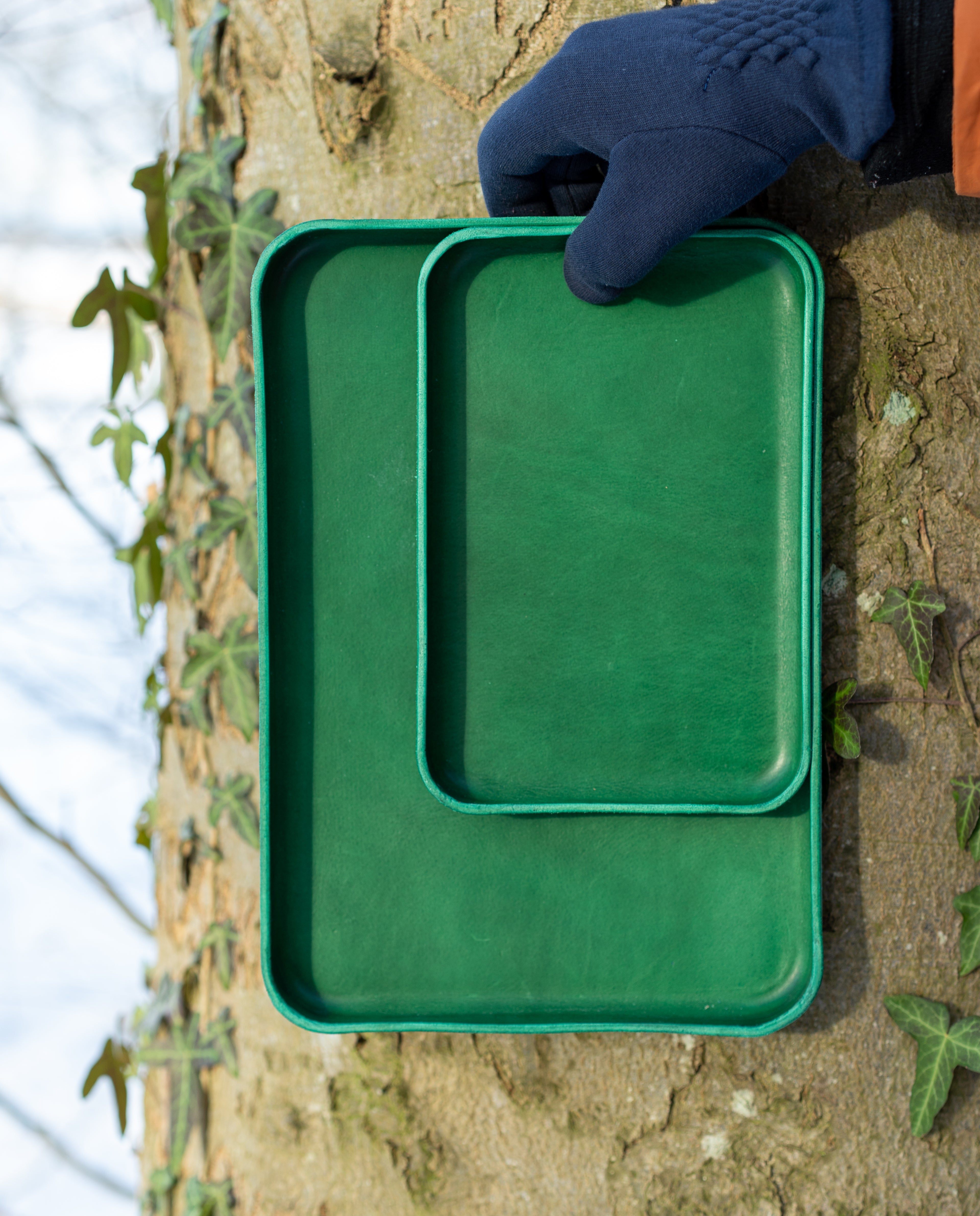 Handmade Leather Tray | Key Tray, Jewelry Tray, Valet Tray | Italian Leather | Dark Green