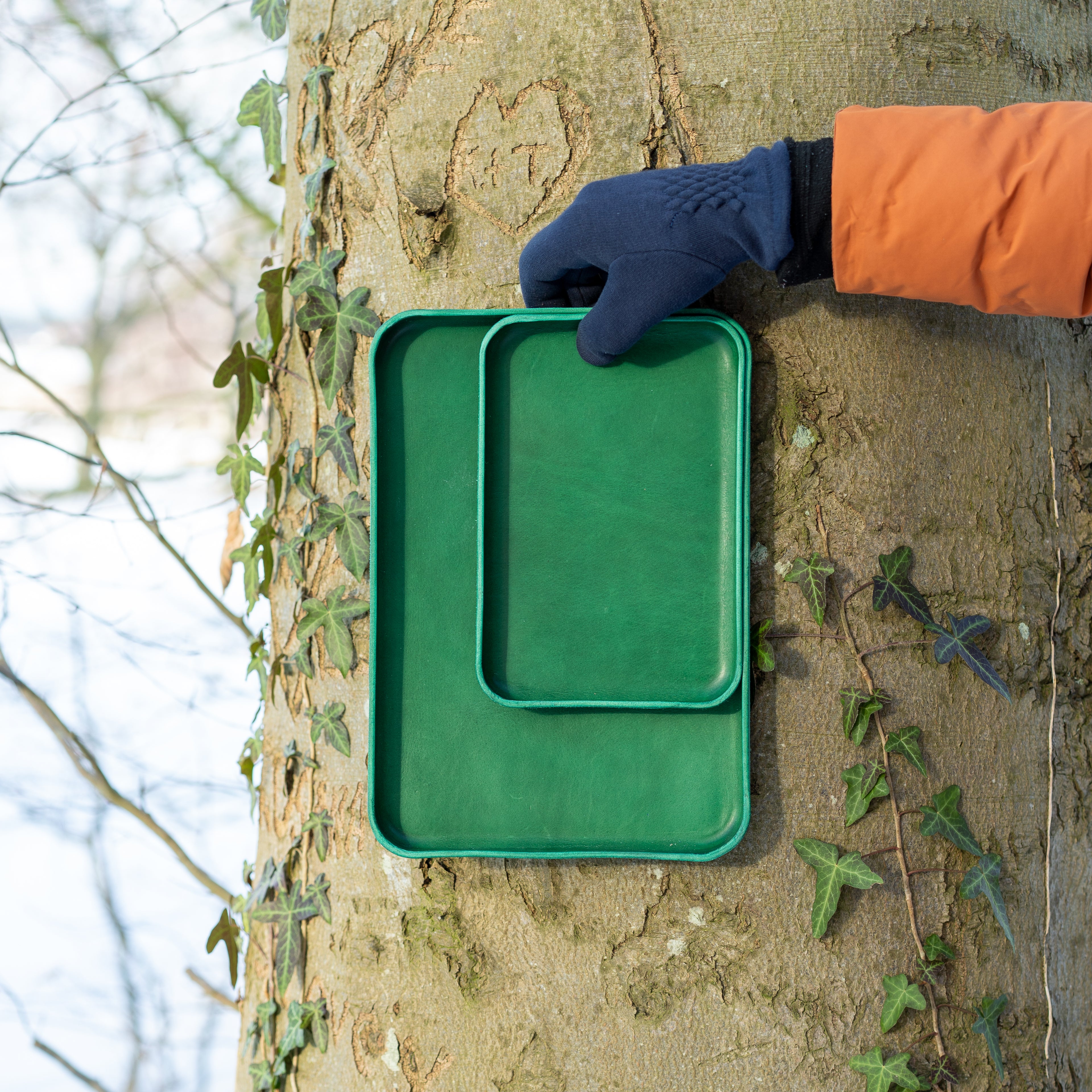 Handmade Leather Tray | Key Tray, Jewelry Tray, Valet Tray | Italian Leather | Dark Green