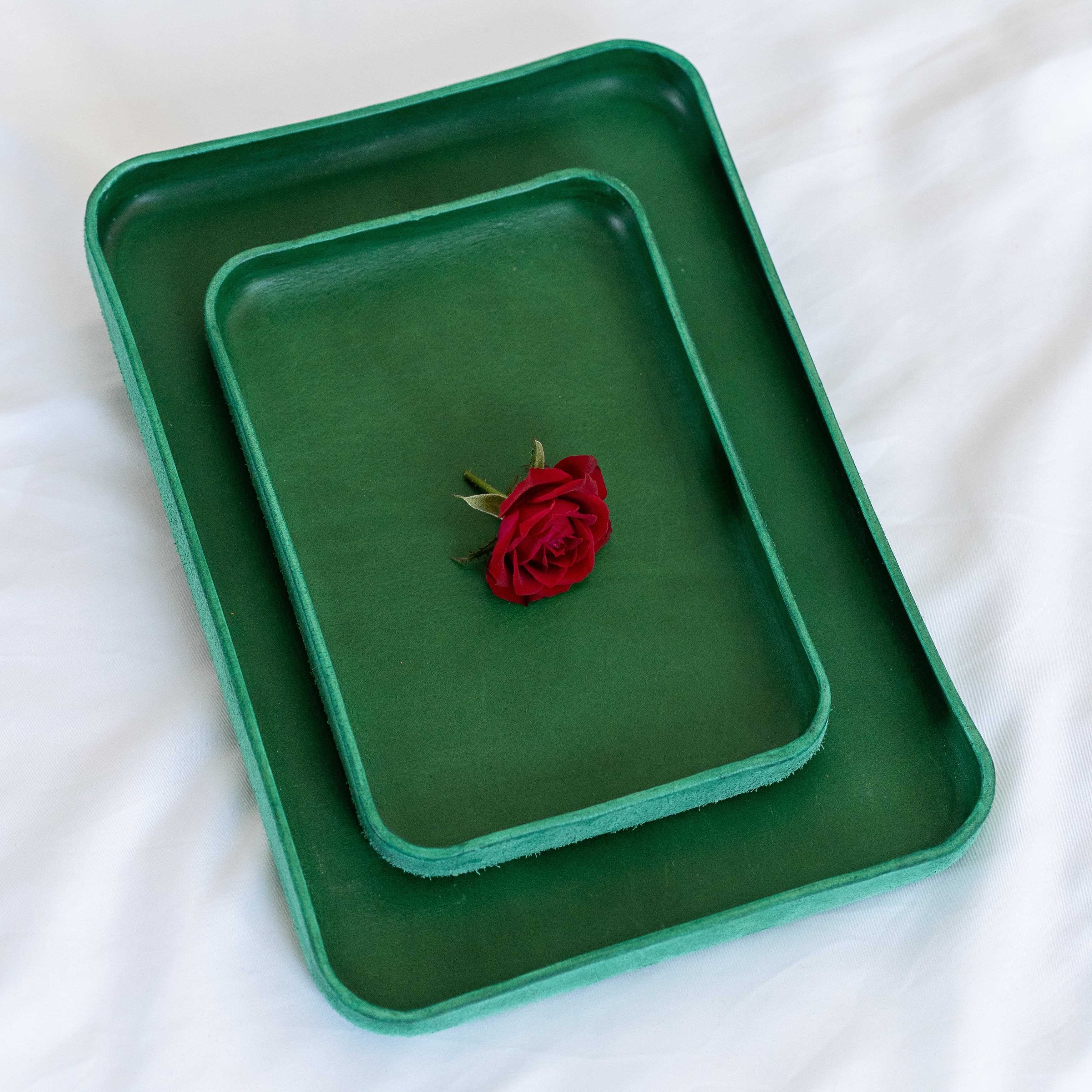 Handmade Leather Tray | Key Tray, Jewelry Tray, Valet Tray | Italian Leather | Dark Green