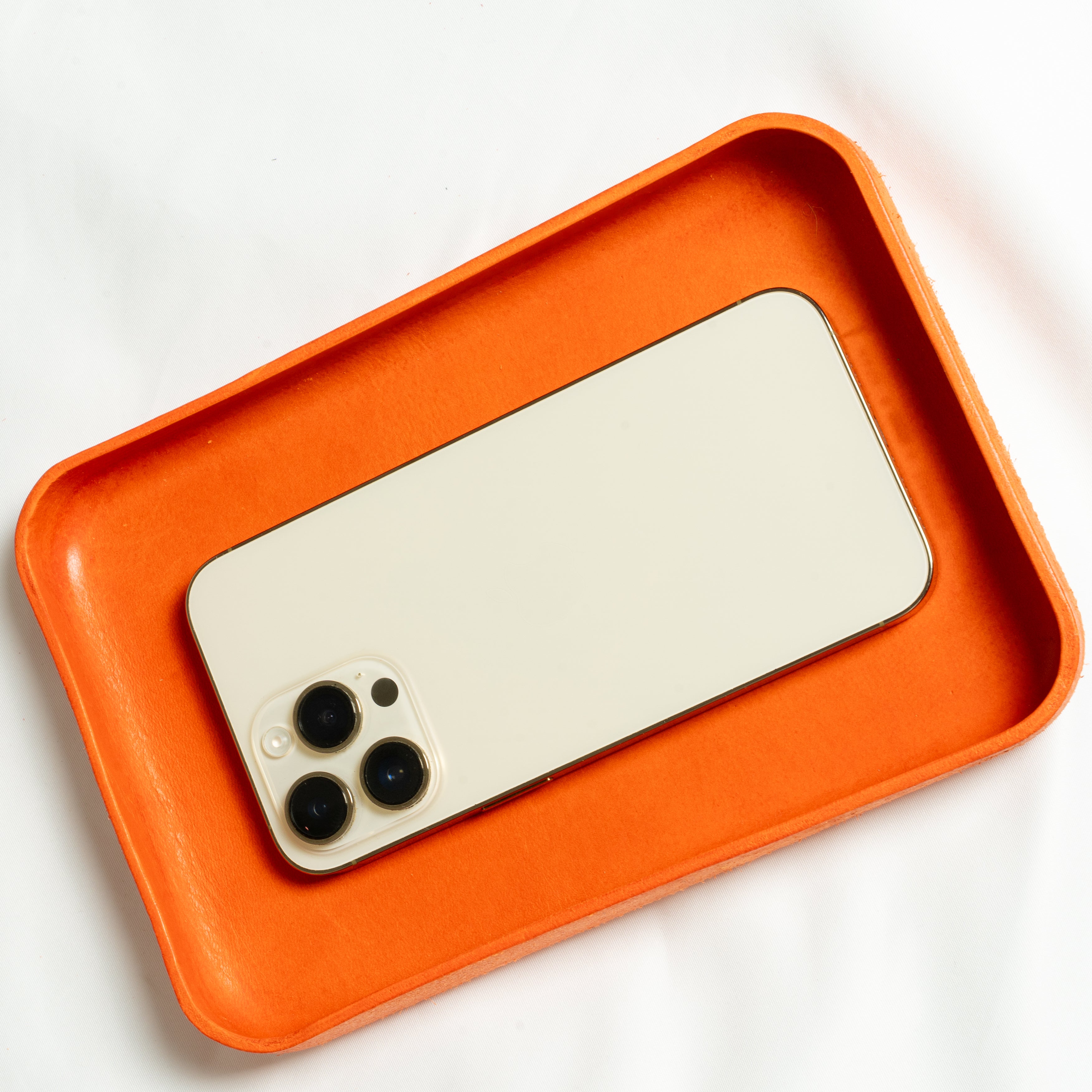 Orange Leather Tray Organizer | Valet Tray & Key Holder made of Vegetable-Tanned Leather | Handmade Leather Desk Tray
