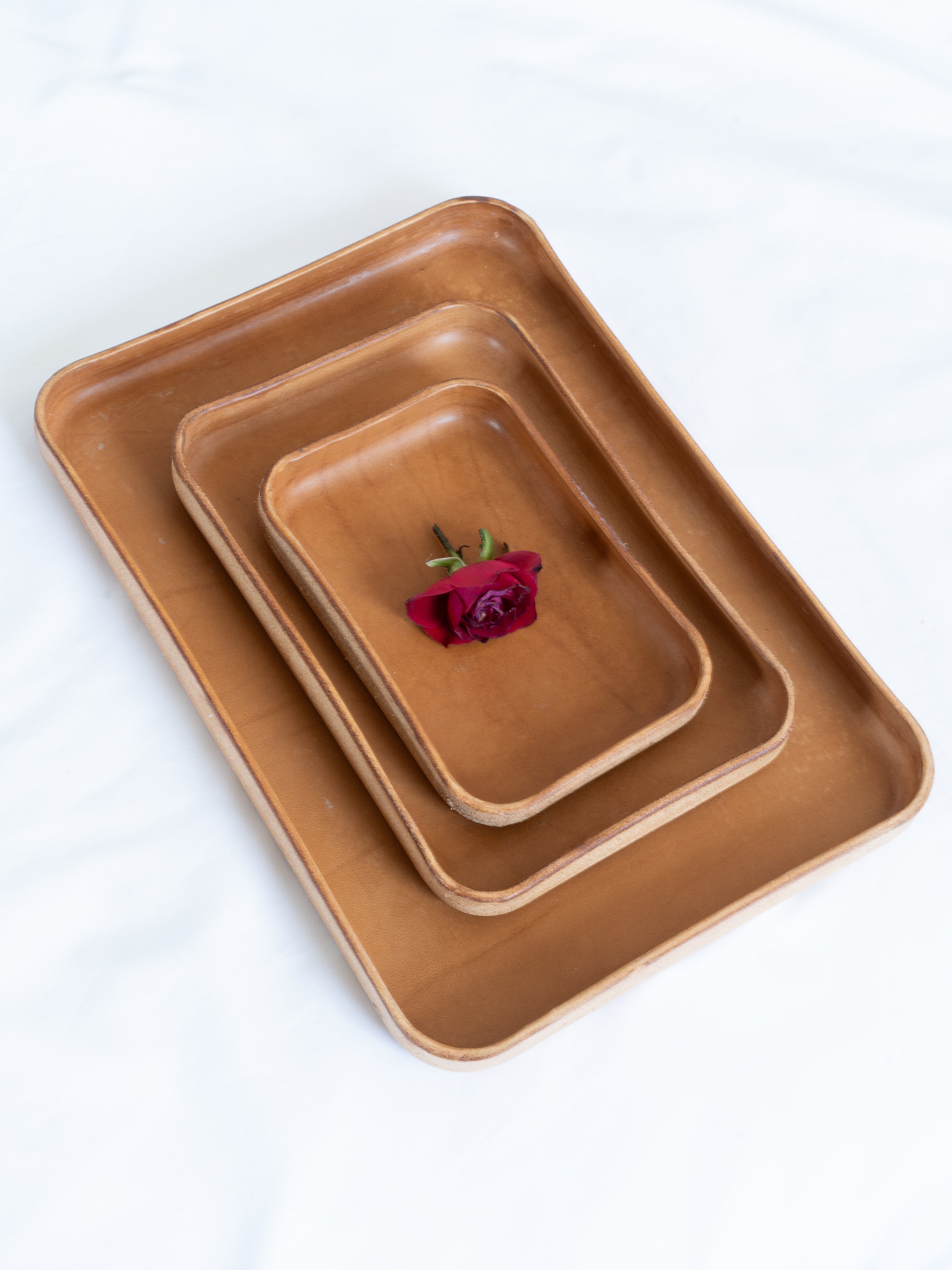 Handmade Leather Tray | Key Tray, Jewelry Tray, Valet Tray | Italian Leather | Caramel