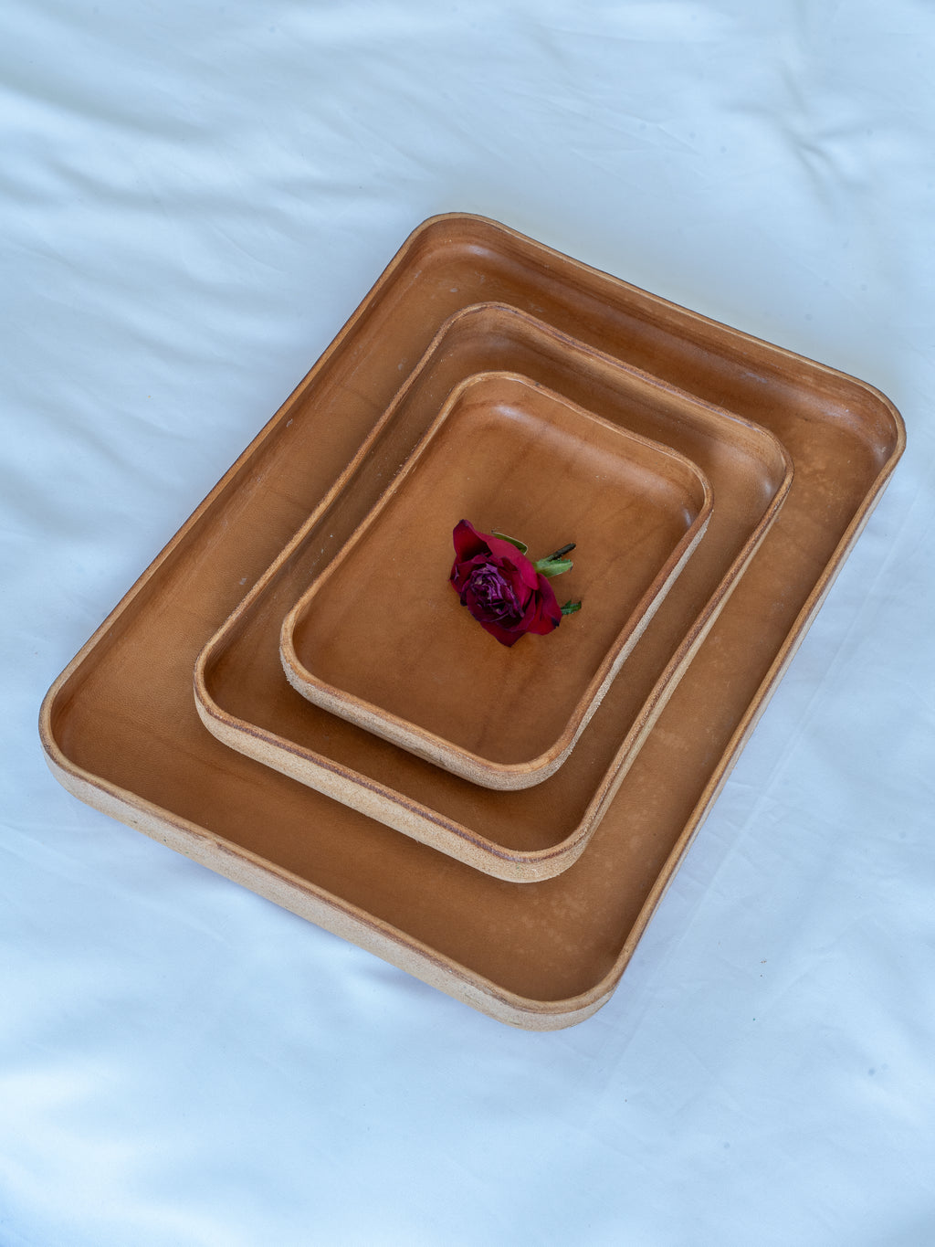 Handmade Leather Tray | Key Tray, Jewelry Tray, Valet Tray | Italian Leather | Caramel