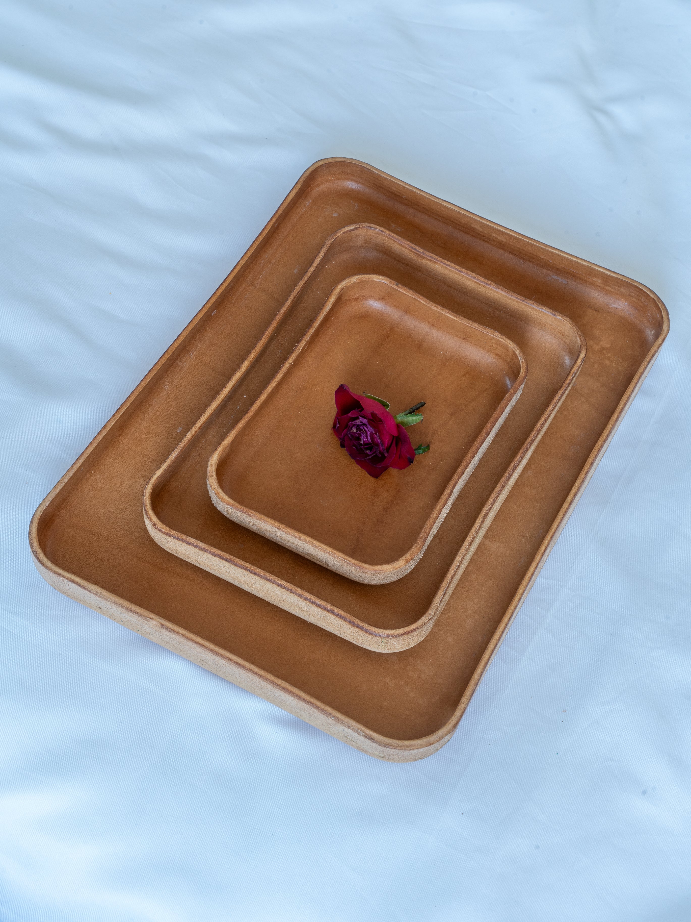 Handmade Leather Tray | Key Tray, Jewelry Tray, Valet Tray | Italian Leather | Caramel