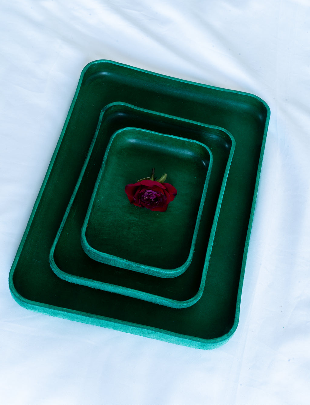 Handmade Leather Tray | Key Tray, Jewelry Tray, Valet Tray | Italian Leather | Dark Green