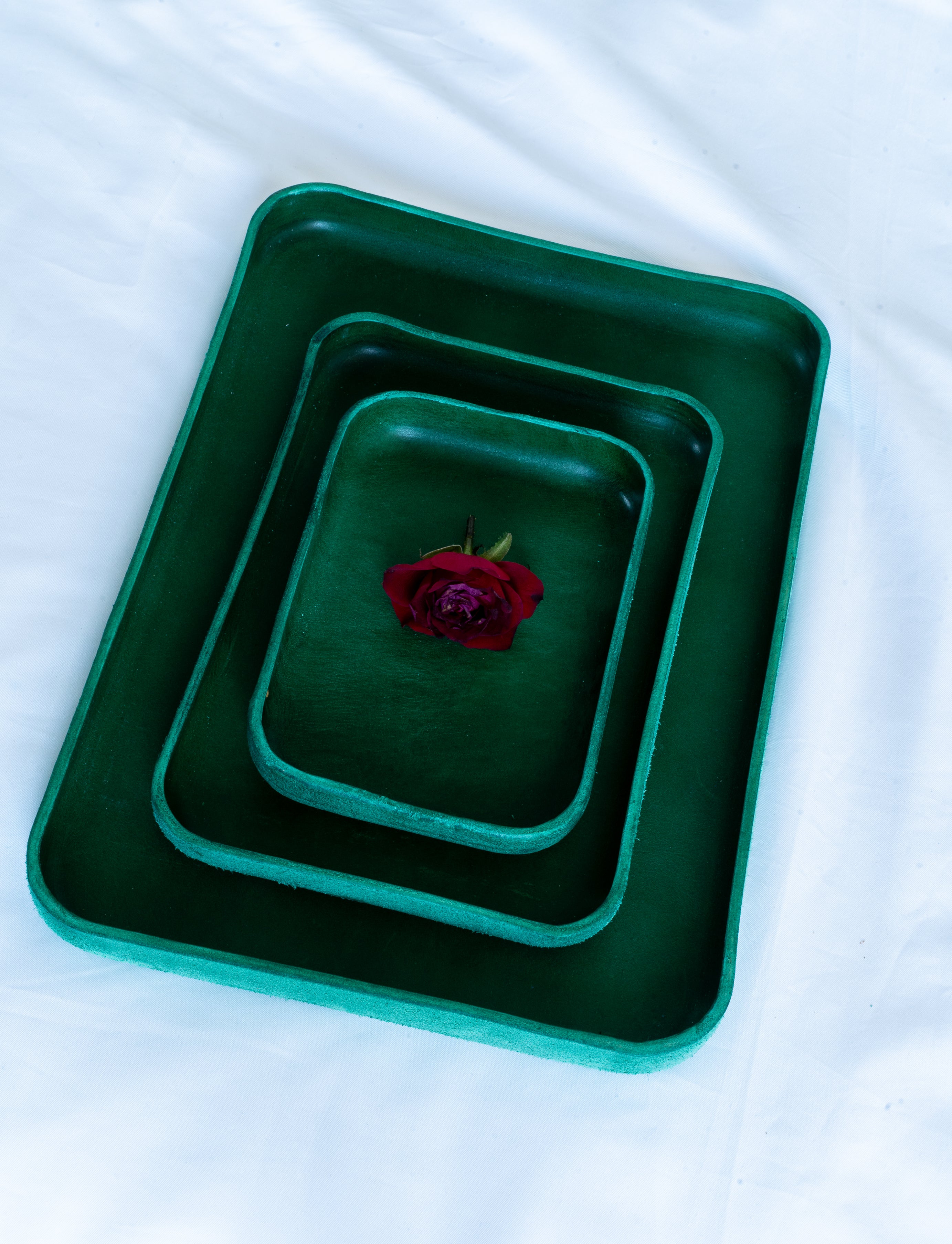 Handmade Leather Tray | Key Tray, Jewelry Tray, Valet Tray | Italian Leather | Dark Green