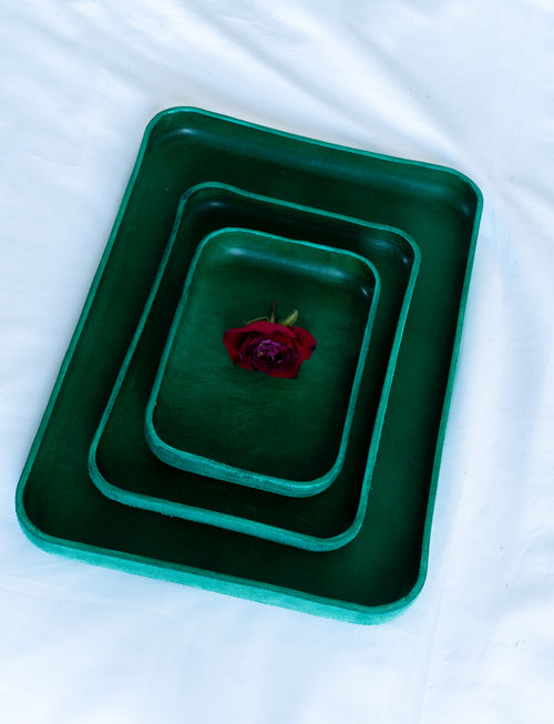Handmade Leather Tray | Key Tray, Jewelry Tray, Valet Tray | Italian Leather | Dark Green