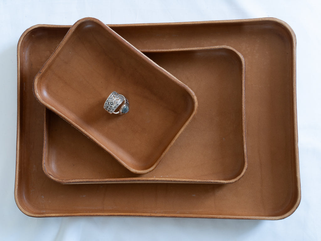 Handmade Leather Tray | Key Tray, Jewelry Tray, Valet Tray | Italian Leather | Caramel