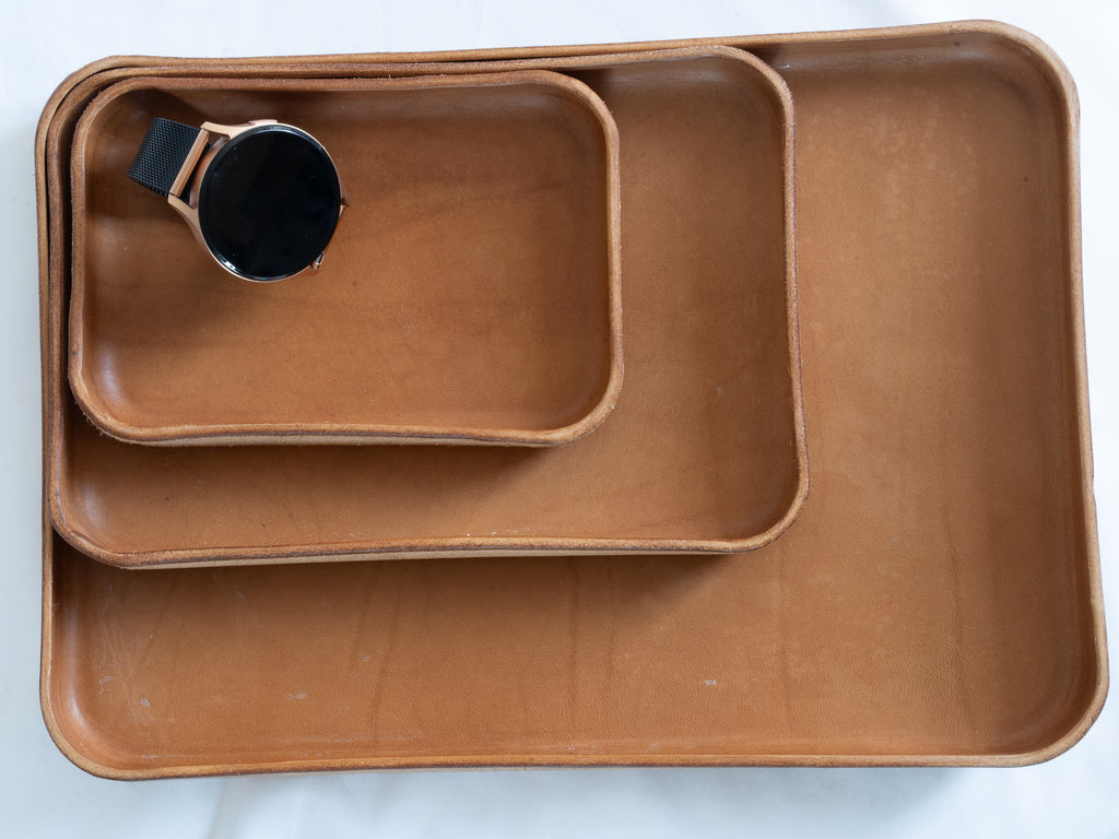 Handmade Leather Tray | Key Tray, Jewelry Tray, Valet Tray | Italian Leather | Caramel