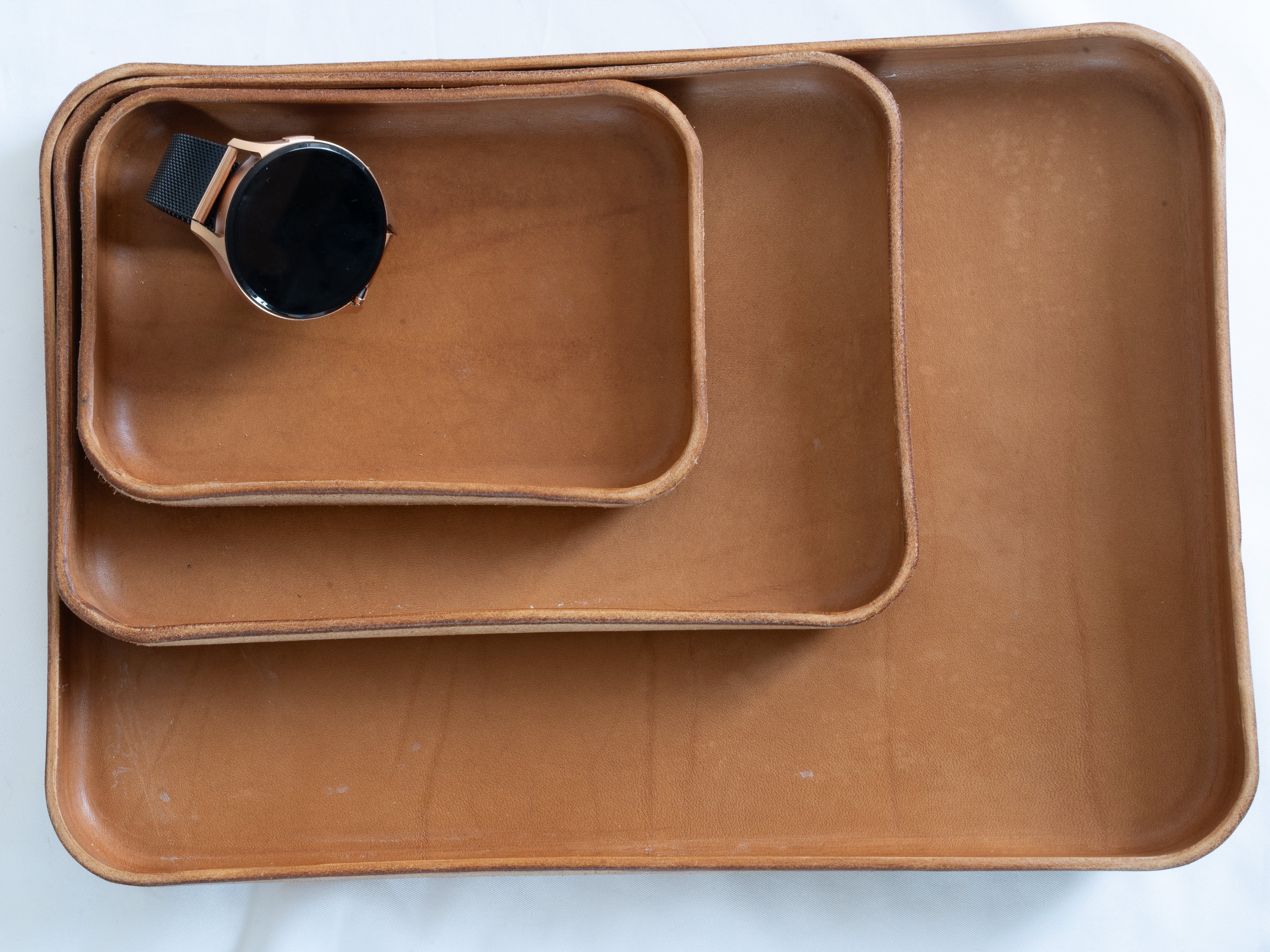 Handmade Leather Tray | Key Tray, Jewelry Tray, Valet Tray | Italian Leather | Caramel