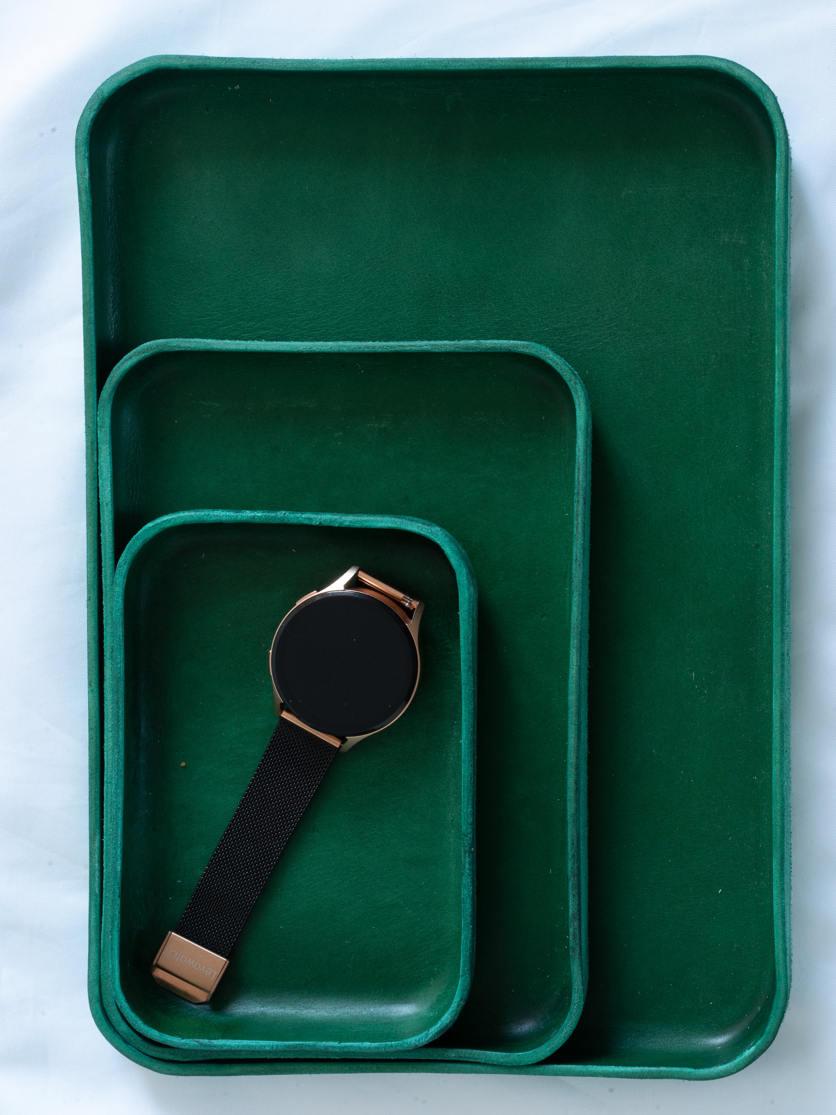 Handmade Leather Tray | Key Tray, Jewelry Tray, Valet Tray | Italian Leather | Dark Green