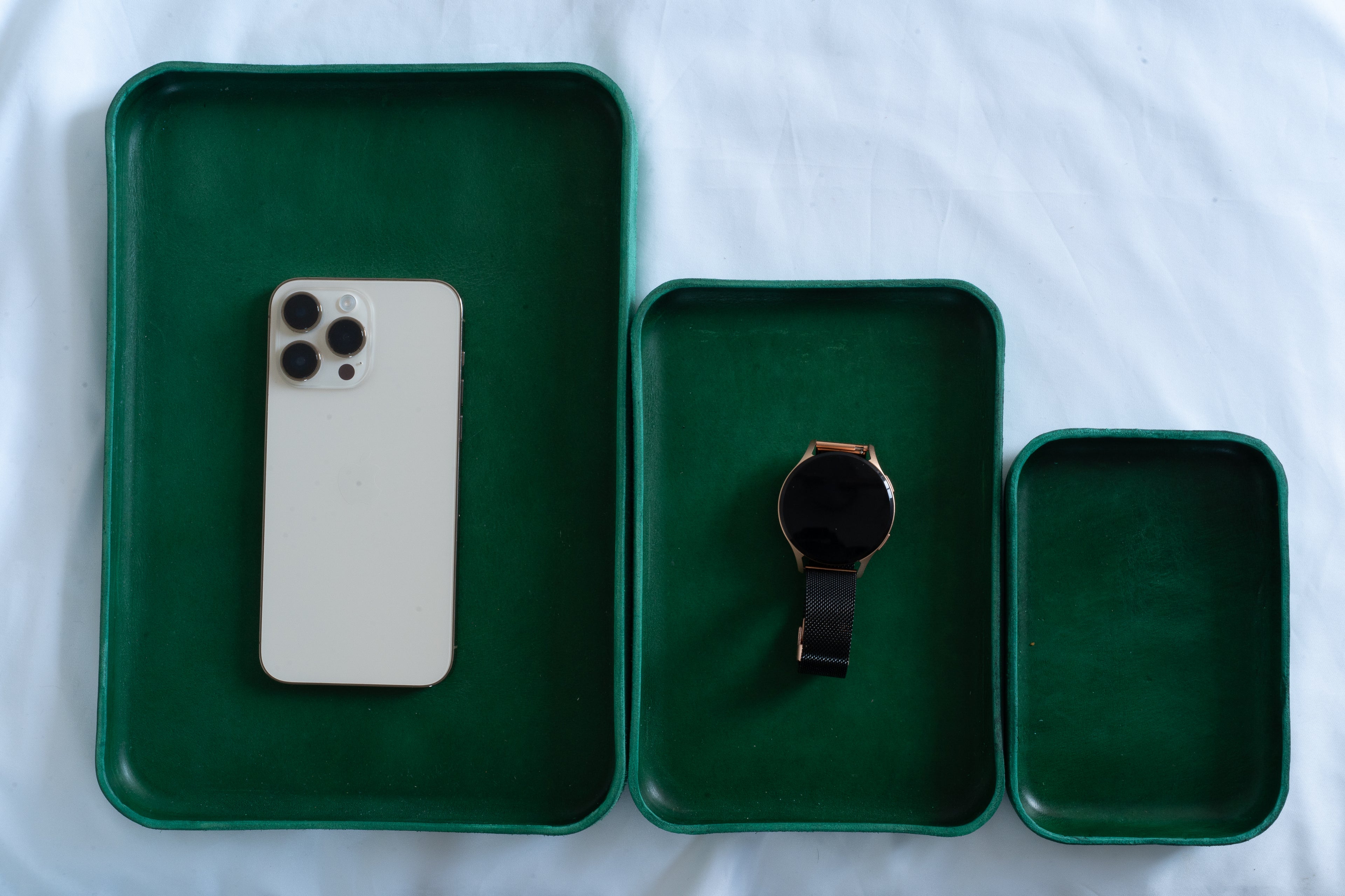 Handmade Leather Tray | Key Tray, Jewelry Tray, Valet Tray | Italian Leather | Dark Green