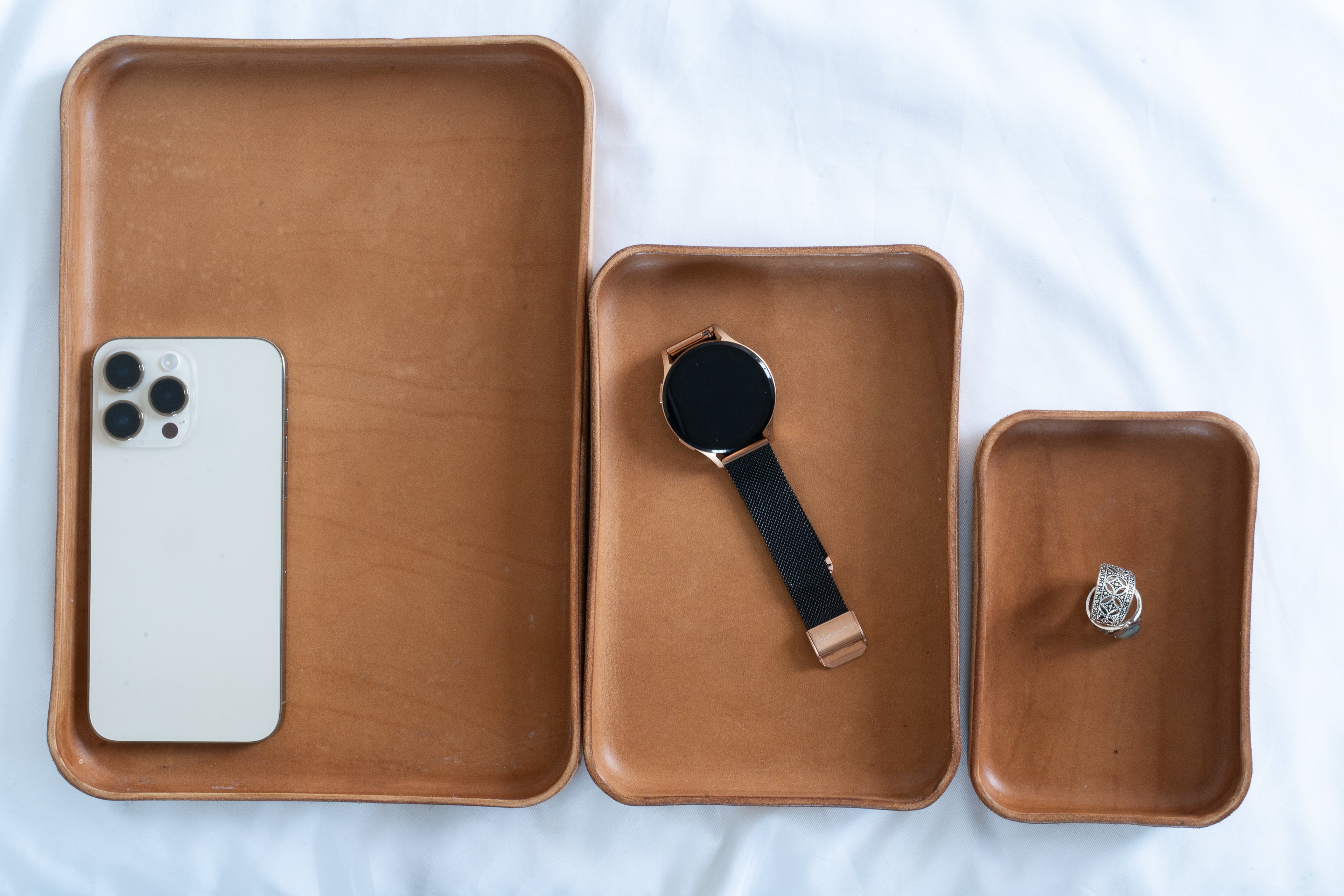 Handmade Leather Tray | Key Tray, Jewelry Tray, Valet Tray | Italian Leather | Caramel