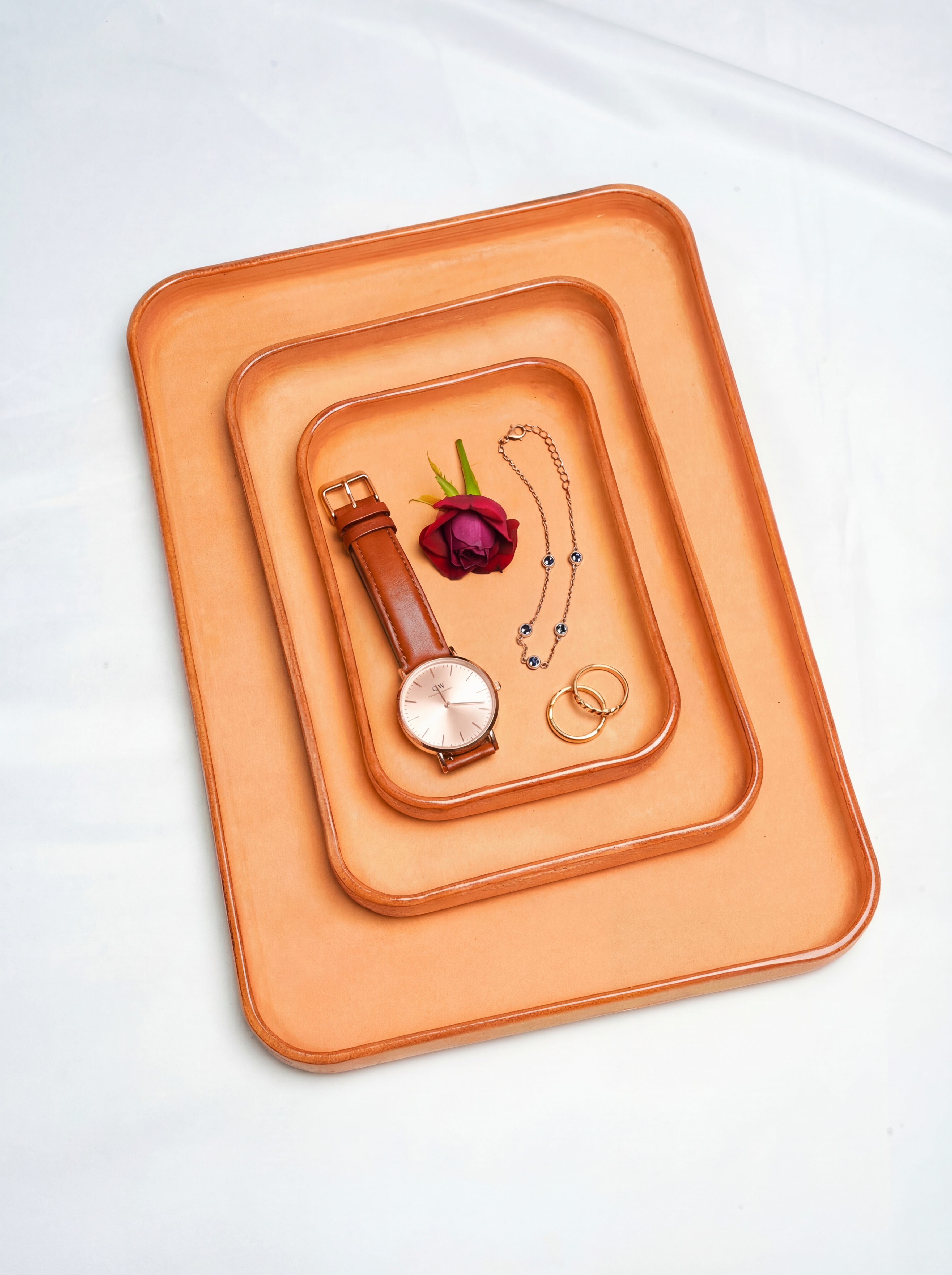 Naturelle Leather Tray Organizer | Valet Tray & Key Holder made of Vegetable-Tanned Leather | Handmade Leather Desk Tray