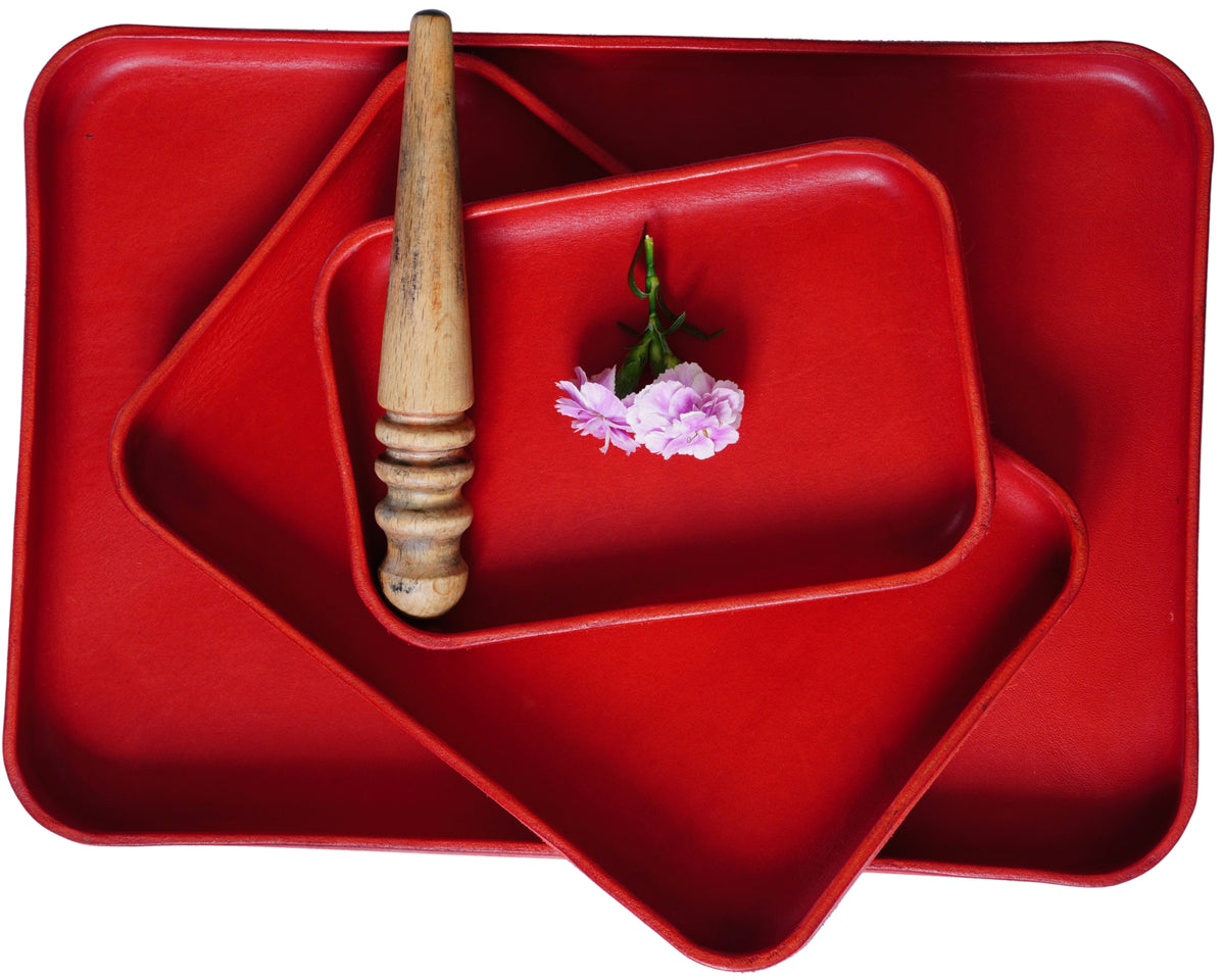 Rotes Ledertray Organizer | Taschenleerer | Buttero-Leder