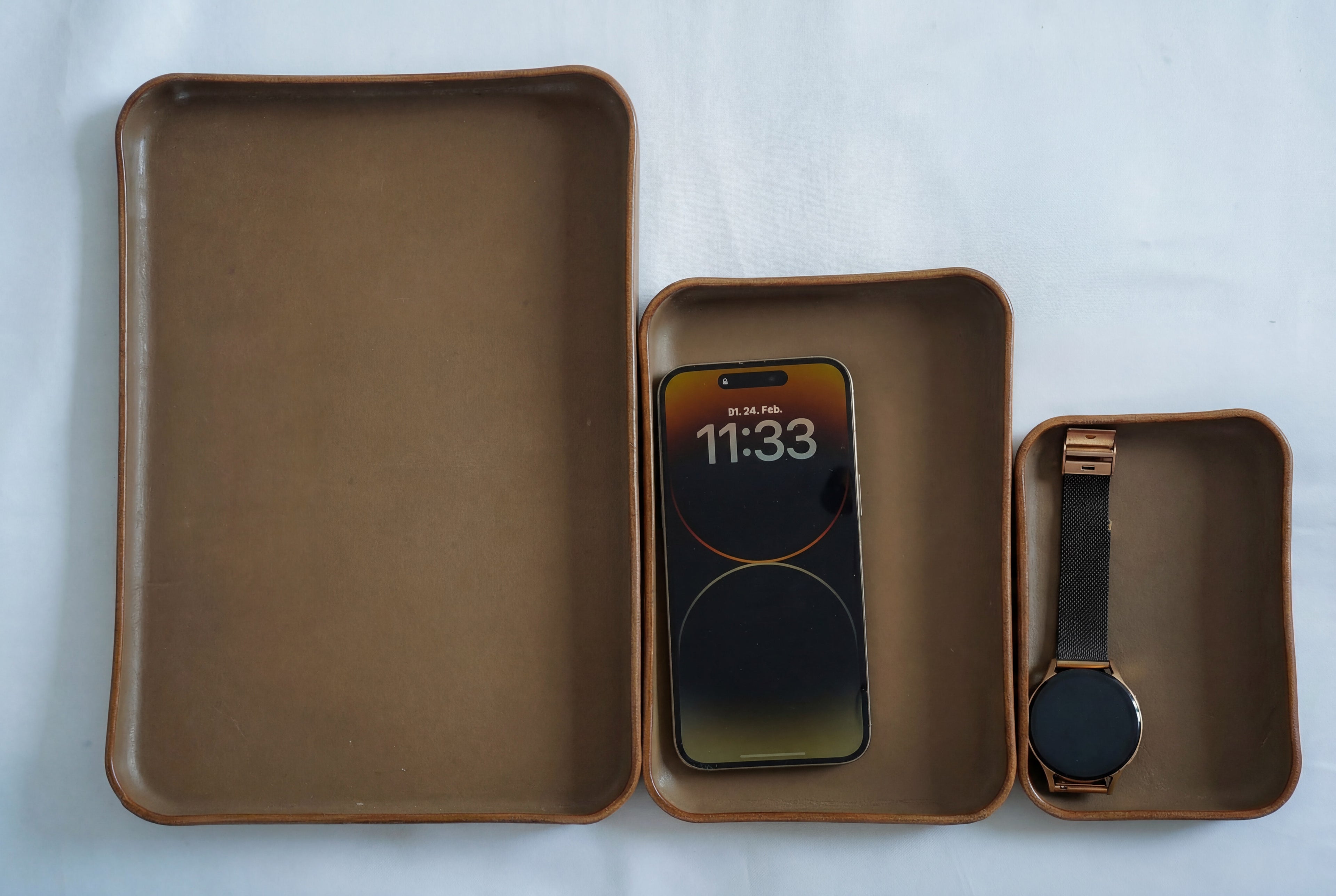 Grey Leather Tray Organizer | Valet Tray & Key Holder Made of Vegetable-Tanned Leather | Handmade Leather Desk Tray (Copy)