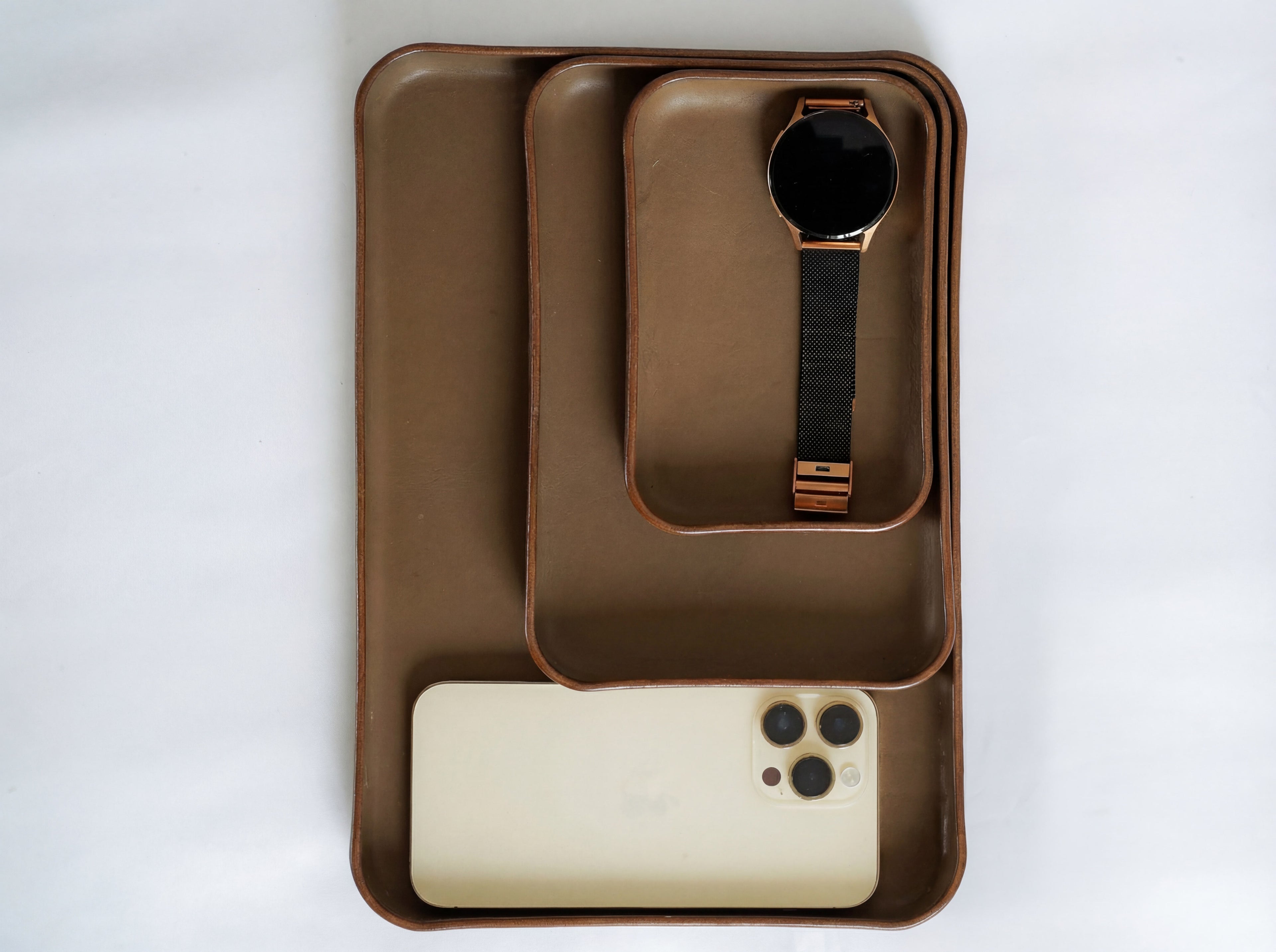 Grey Leather Tray Organizer | Valet Tray & Key Holder Made of Vegetable-Tanned Leather | Handmade Leather Desk Tray (Copy)