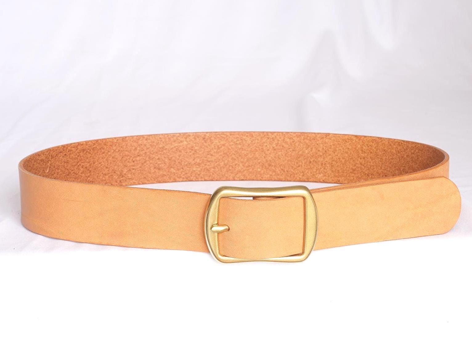 leather belt Handmade vegetable tanned Italian leather Polished Brass Buckle