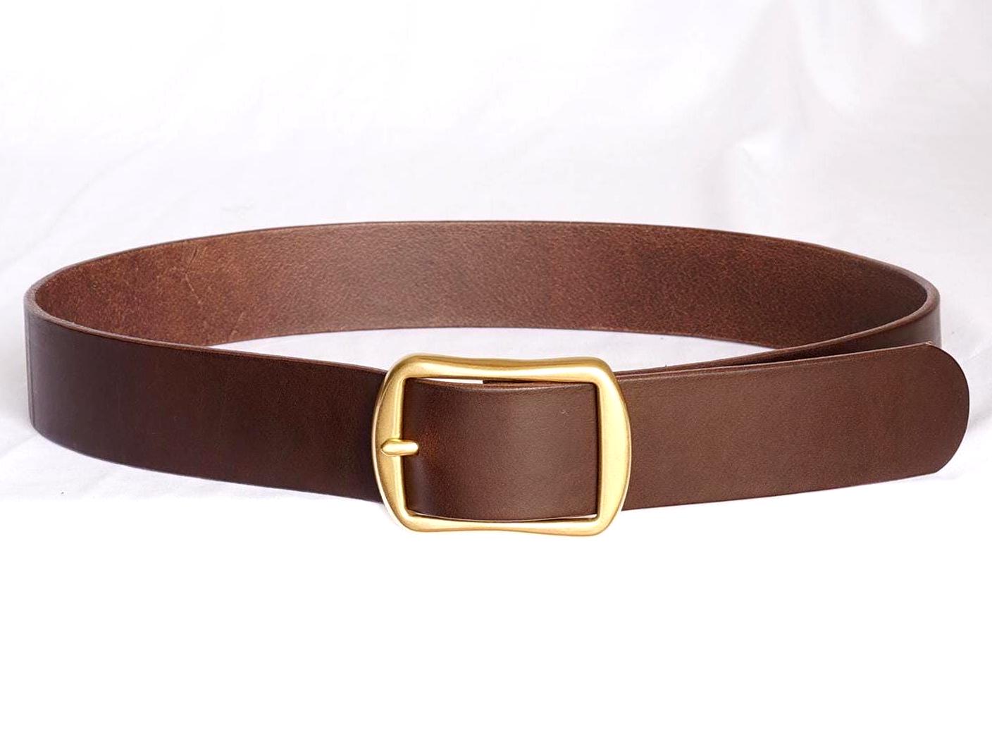 leather belt Handmade vegetable tanned Italian leather Polished Brass Buckle